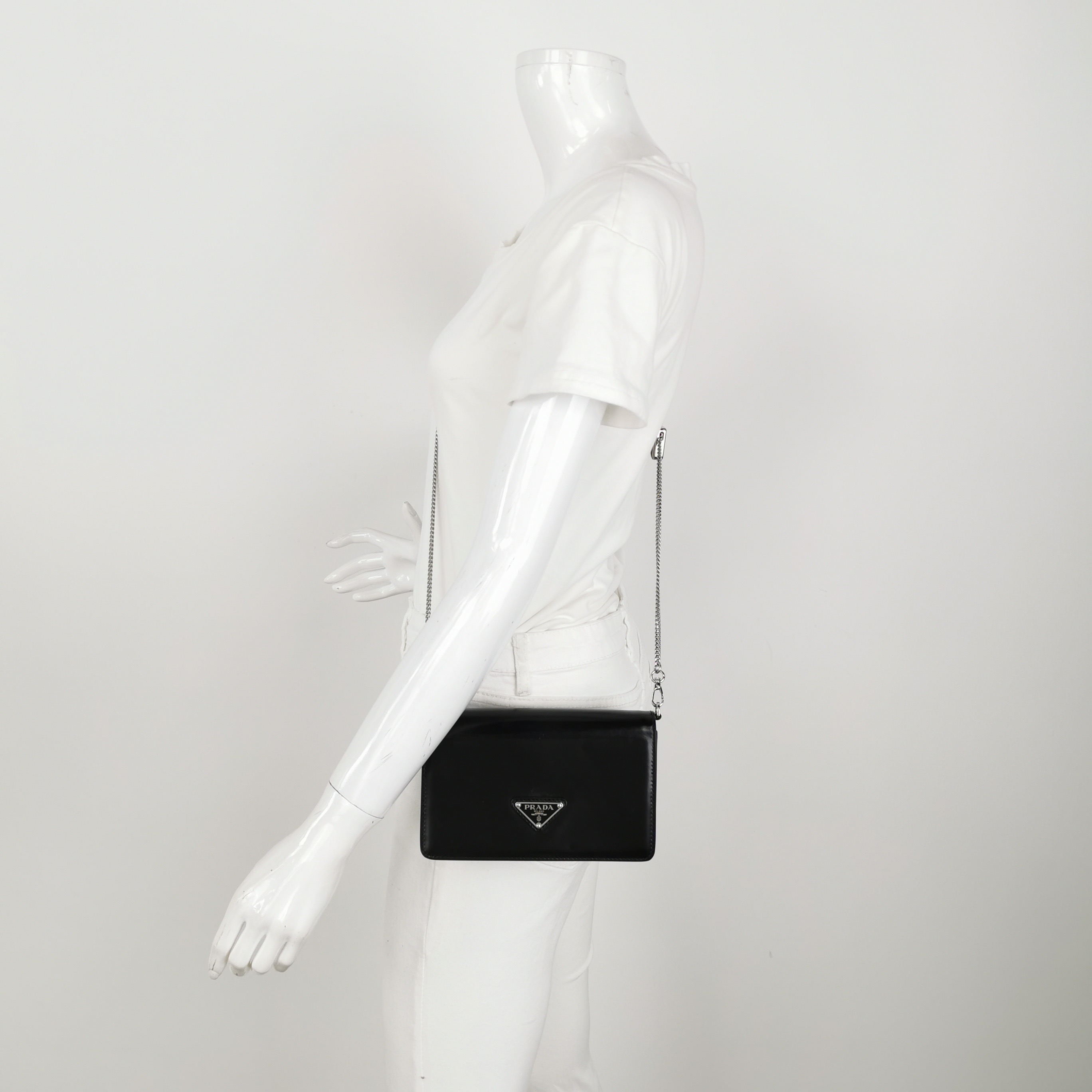 Prada Triangle Logo Chain Flap Bag Brushed Leather Small — alternate view