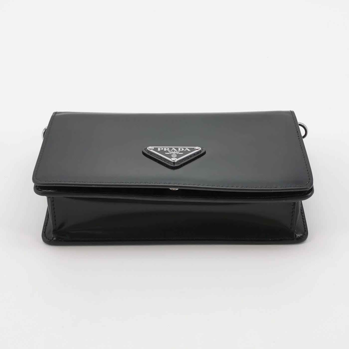 Prada Triangle Logo Chain Flap Bag Brushed Leather Small — photo 6 of 25