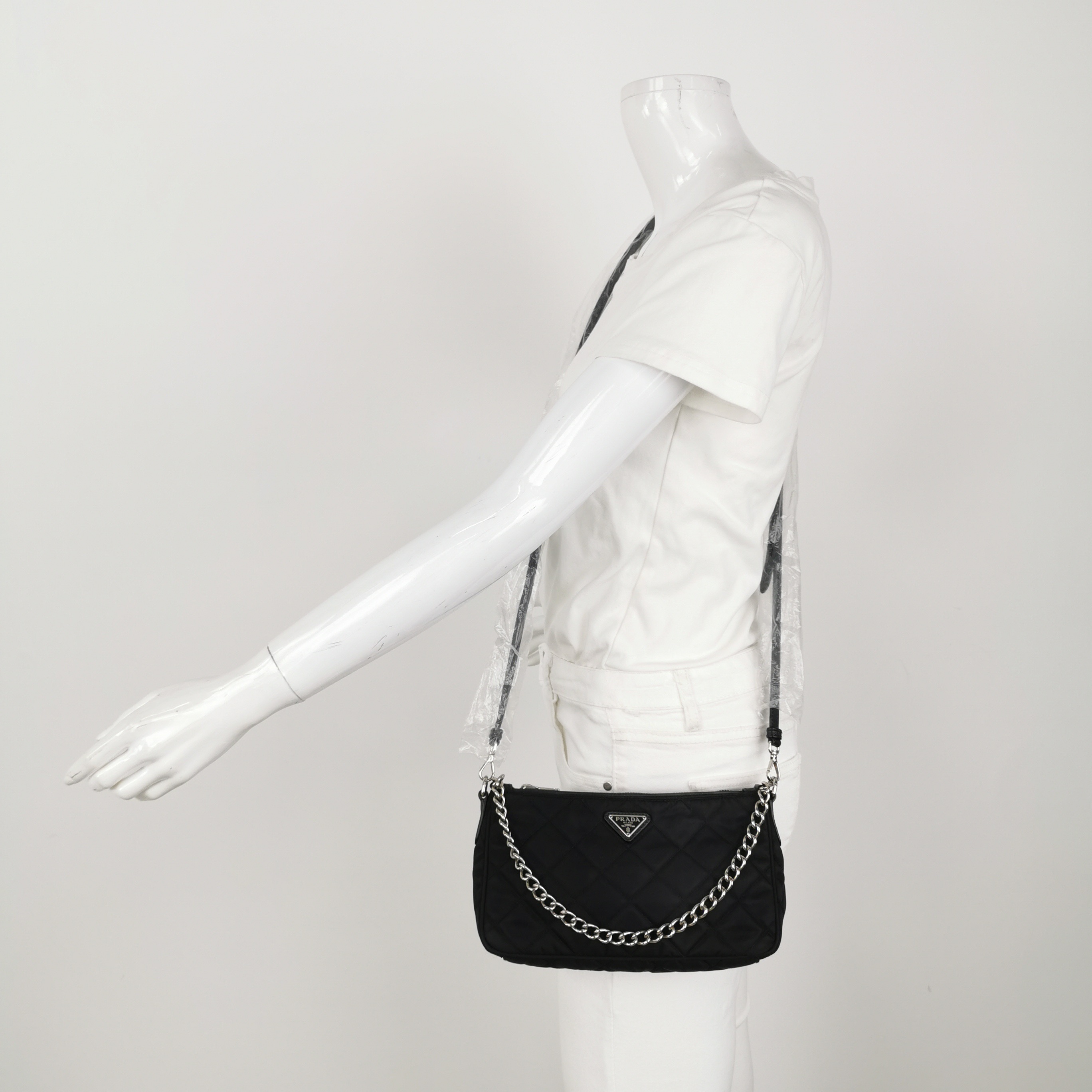 Prada Chain Zip Shoulder Bag Quilted Tessuto Small — alternate view