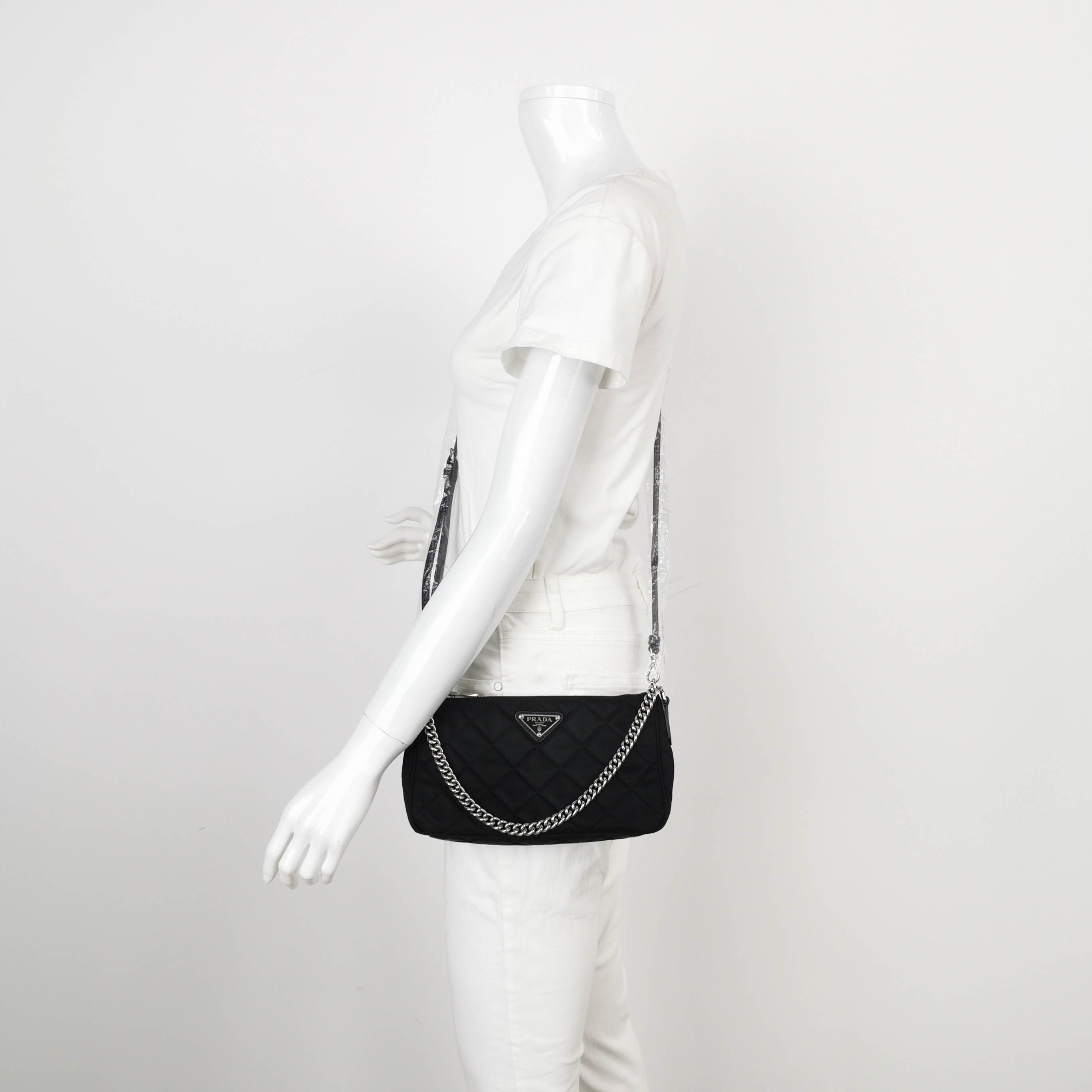 Prada Chain Zip Shoulder Bag Quilted Tessuto Small — alternate view