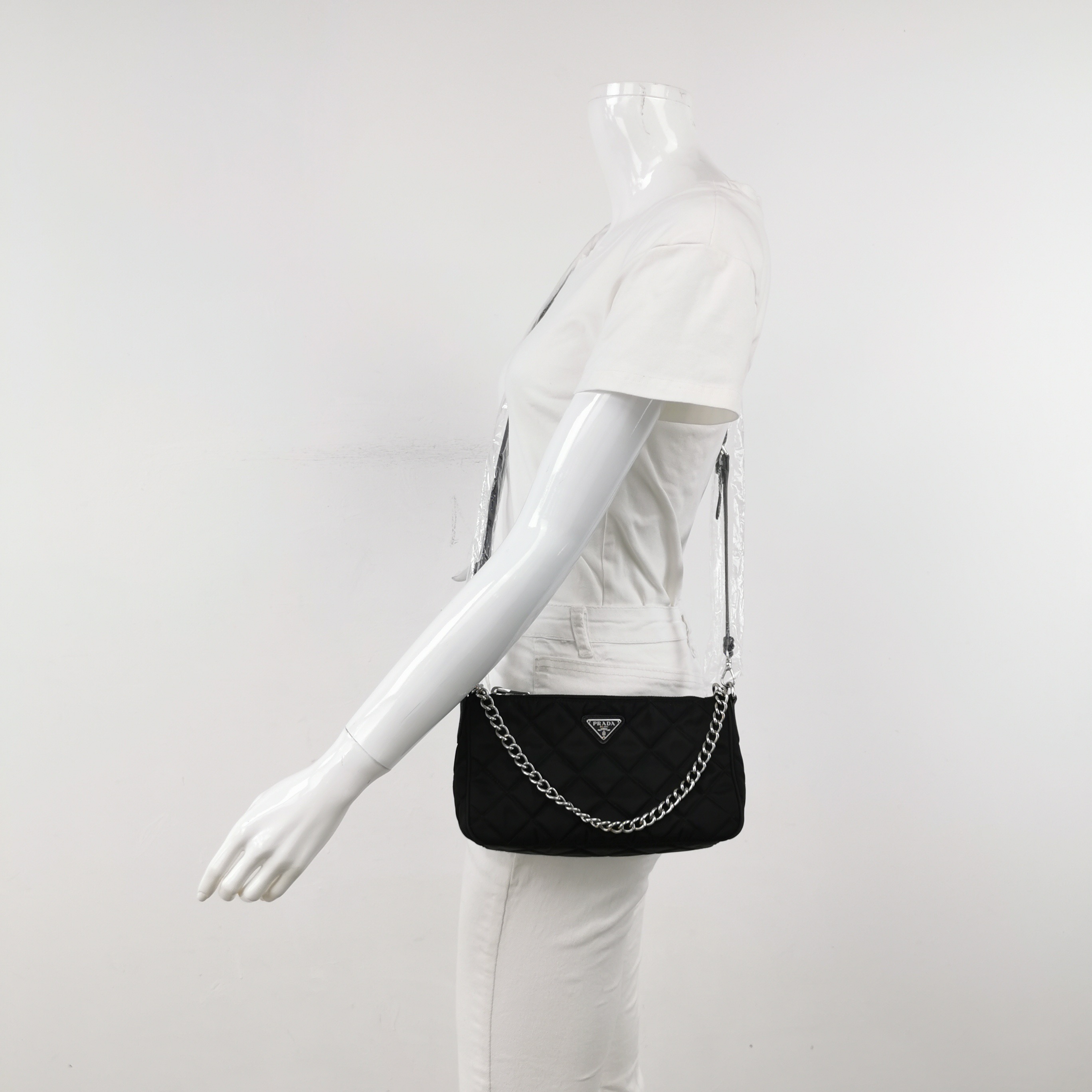 Prada Chain Zip Shoulder Bag Quilted Tessuto Small — alternate view