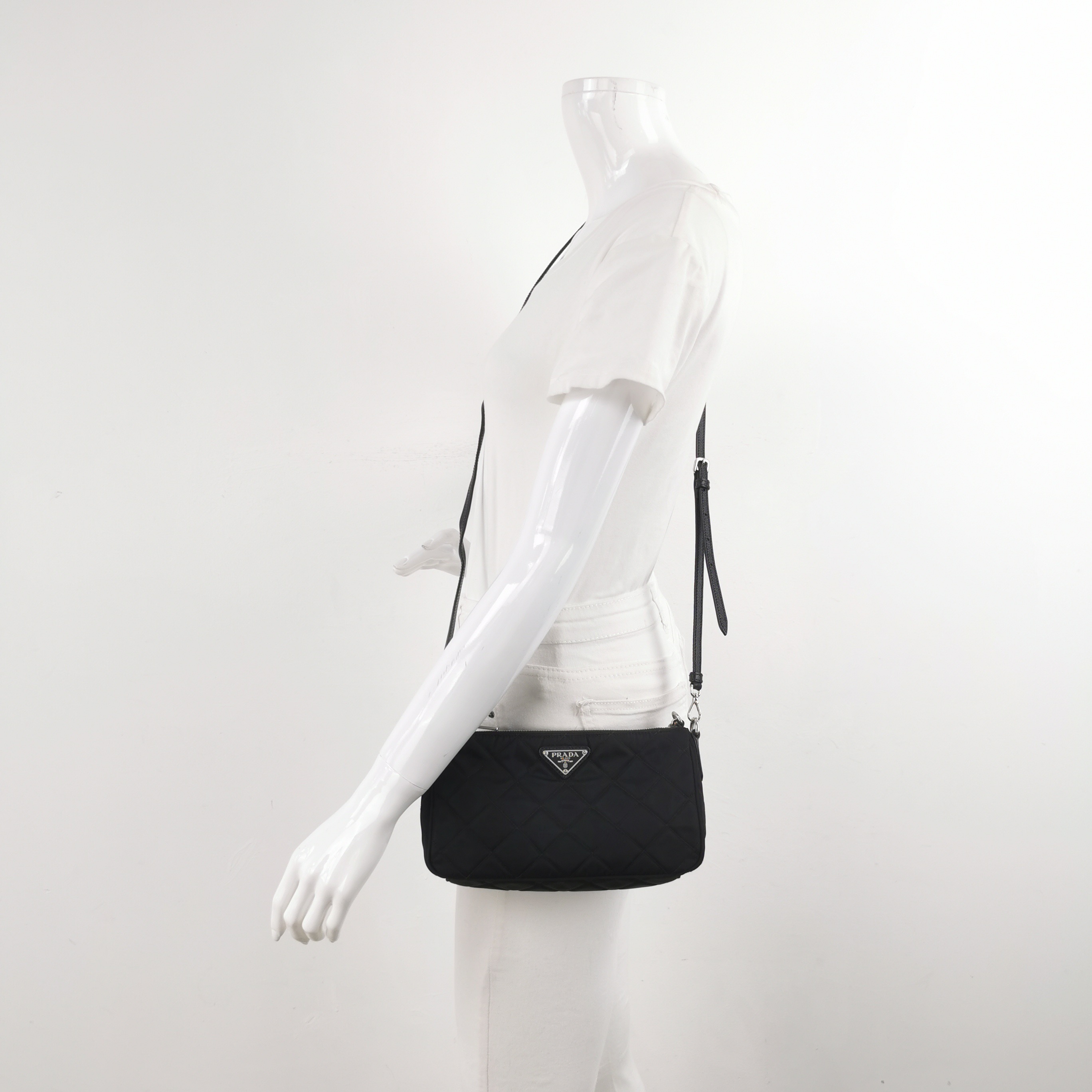 Prada Chain Zip Shoulder Bag Quilted Tessuto Small — alternate view