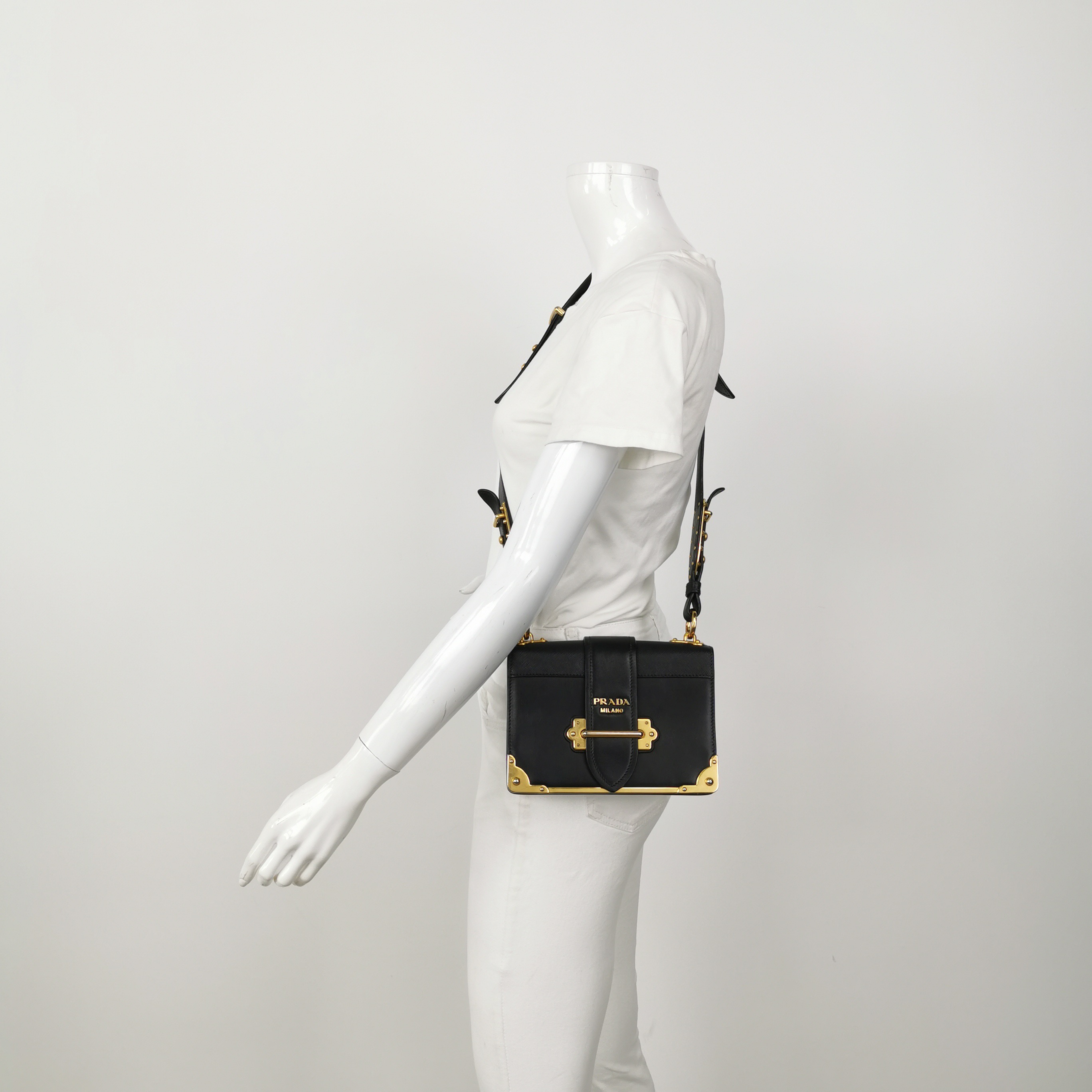 Prada Cahier Crossbody Bag Leather and Saffiano Leather Small — alternate view