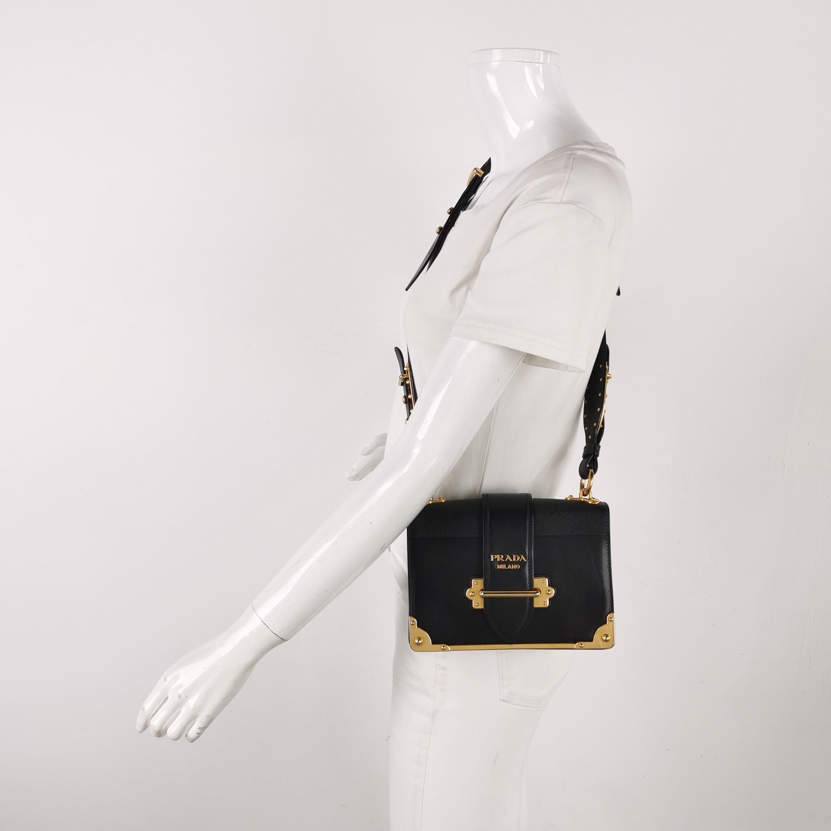 Prada Cahier Crossbody Bag Leather and Saffiano Leather Small — alternate view
