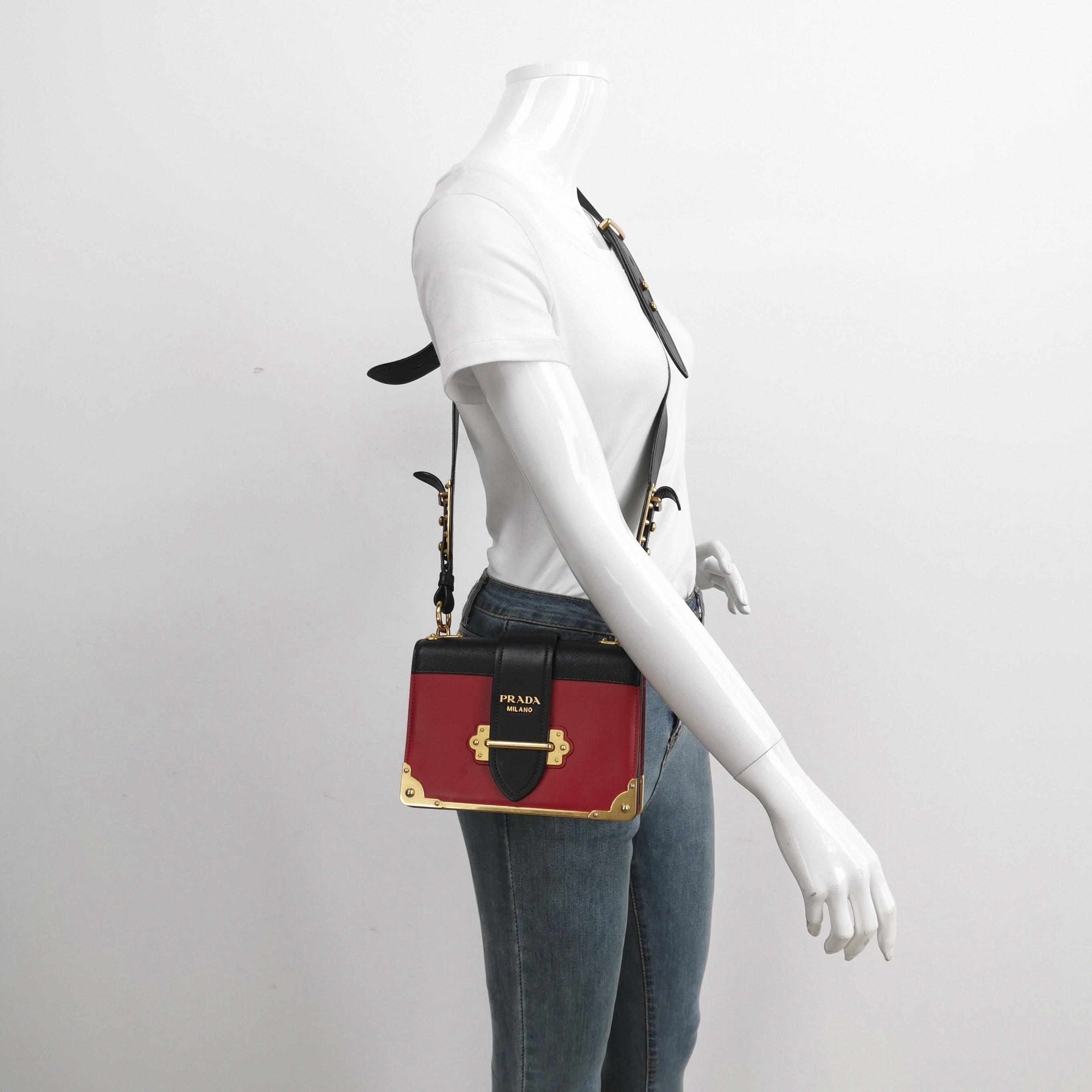 Prada Cahier Crossbody Bag Leather and Saffiano Leather Small — alternate view