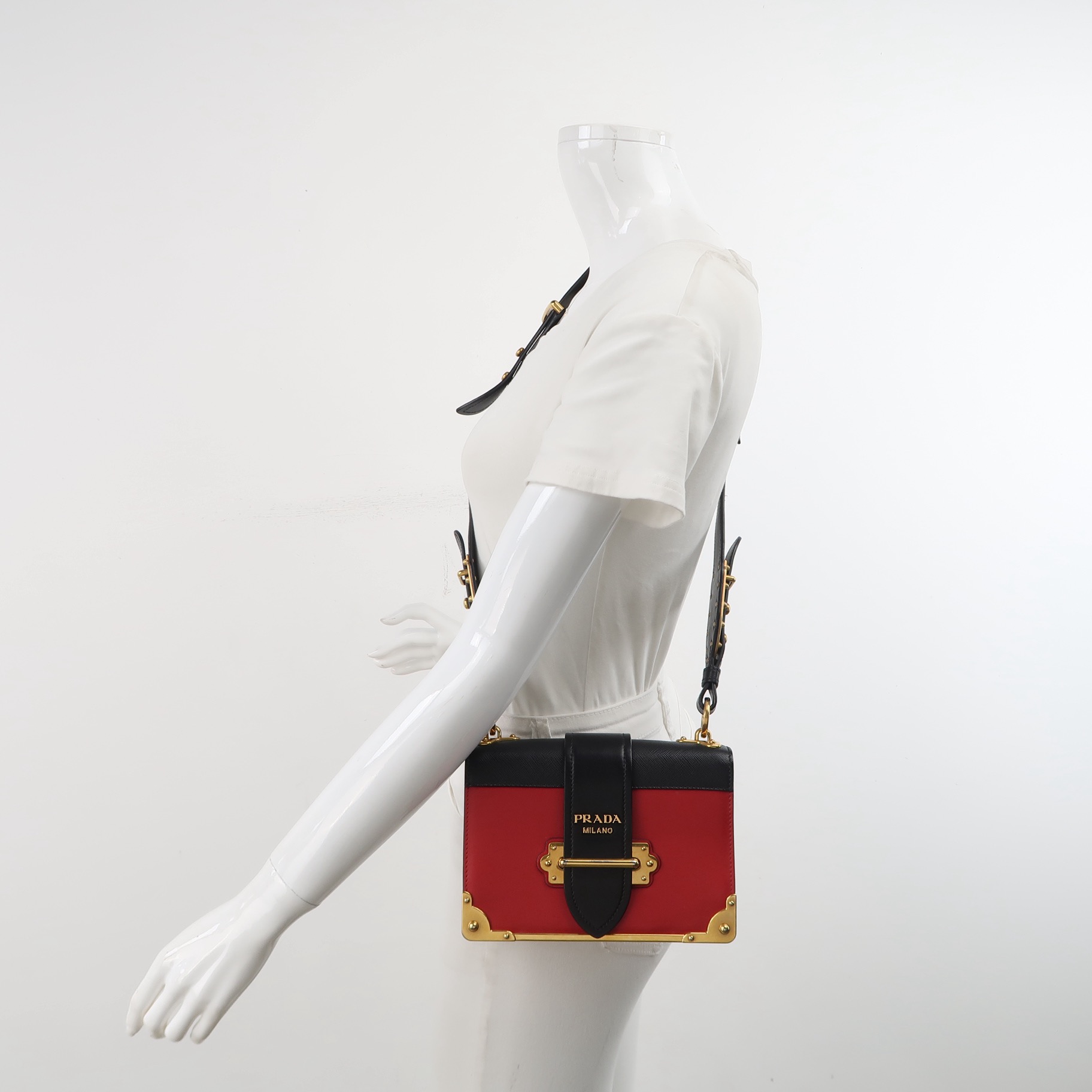 Prada Cahier Crossbody Bag Leather and Saffiano Leather Small — alternate view