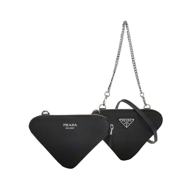 Prada Triangle Pouch Bag with Chain Leather Mini — pre-owned, Vierlot