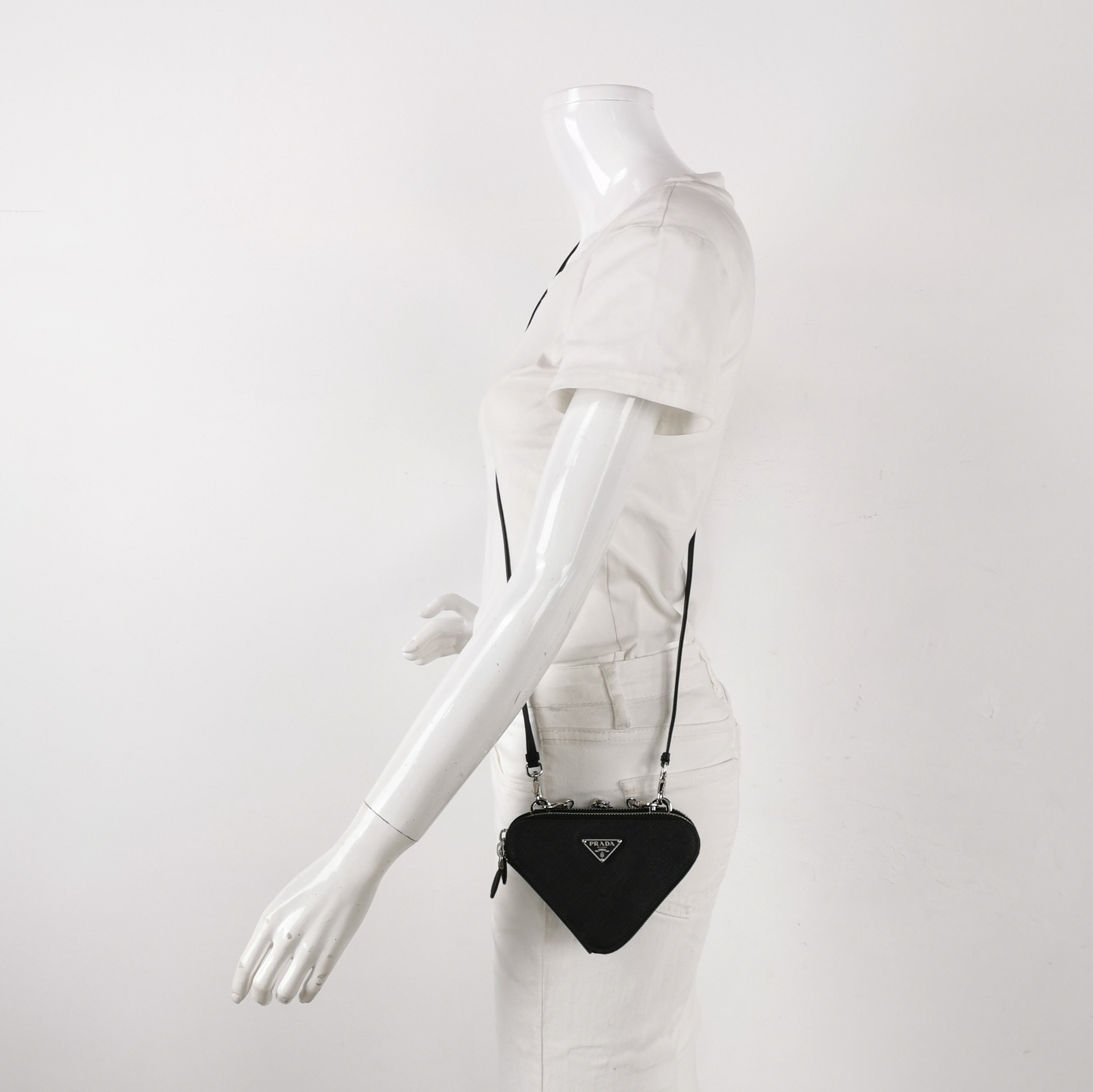 Prada Triangle Pouch Bag with Chain Leather Mini — alternate view