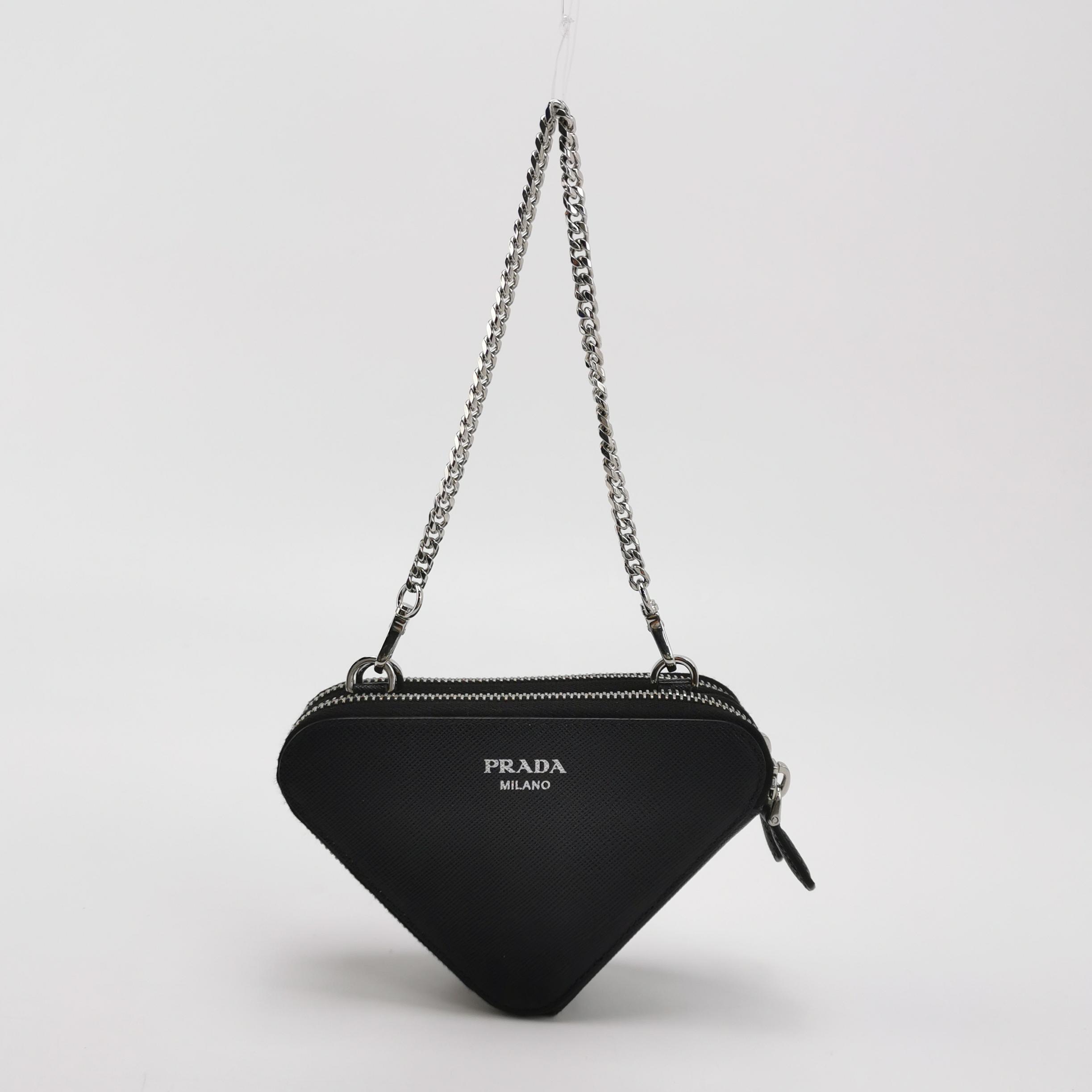 Prada Triangle Pouch Bag with Chain Leather Mini — photo 3 of 13