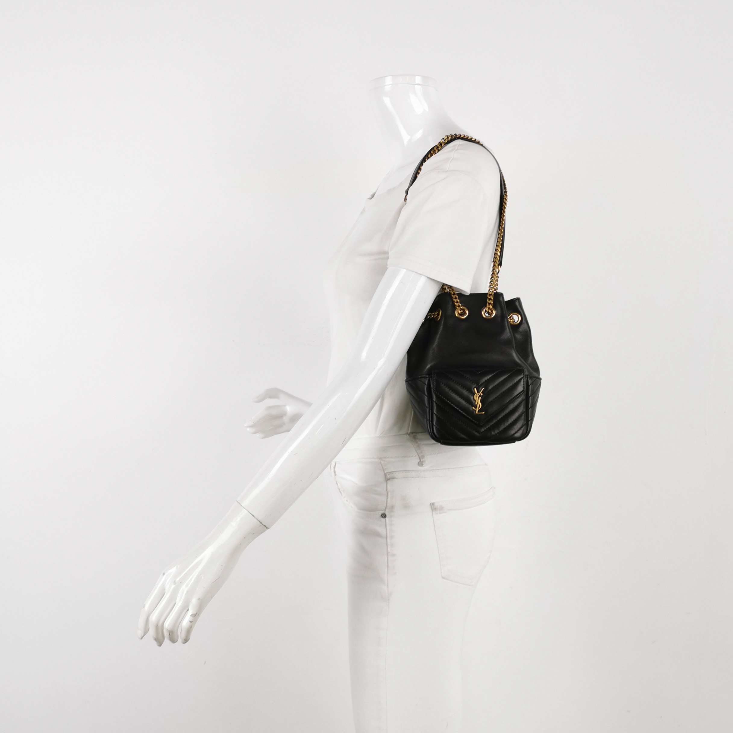Saint Laurent Joe Bucket Bag Matelasse Chevron Leather Mini — alternate view