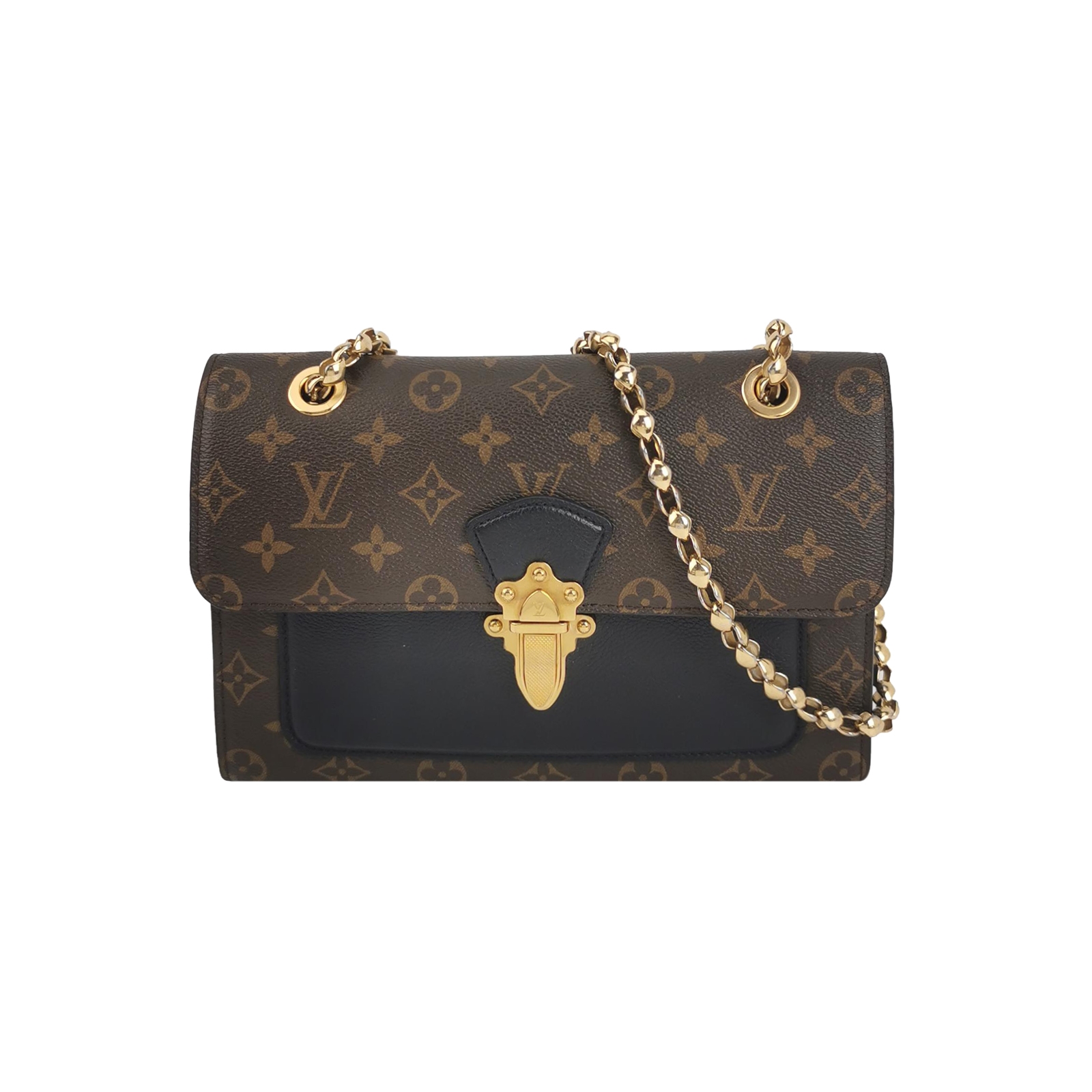 Louis Vuitton(LV) Victoire Monogram Canvas Black Leather Chain Shoulder Bag — photo 1 of 13