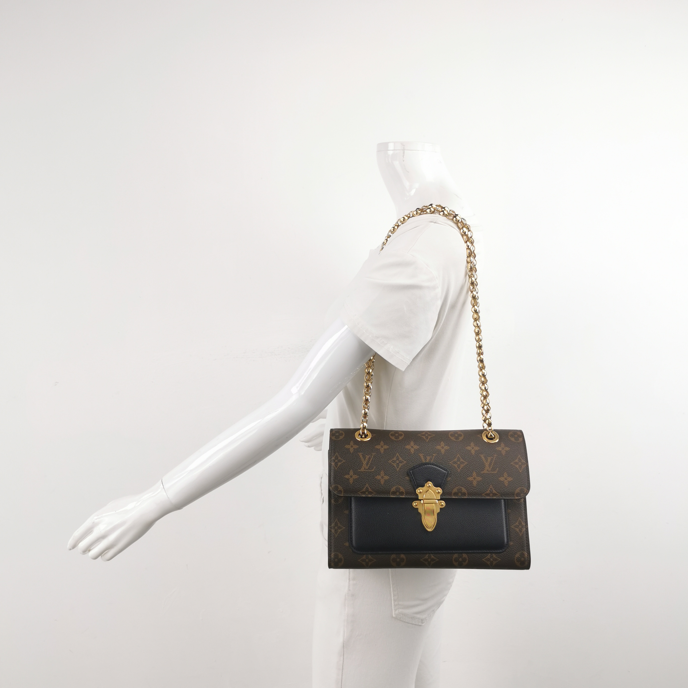 Louis Vuitton(LV) Victoire Monogram Canvas Black Leather Chain Shoulder Bag — alternate view