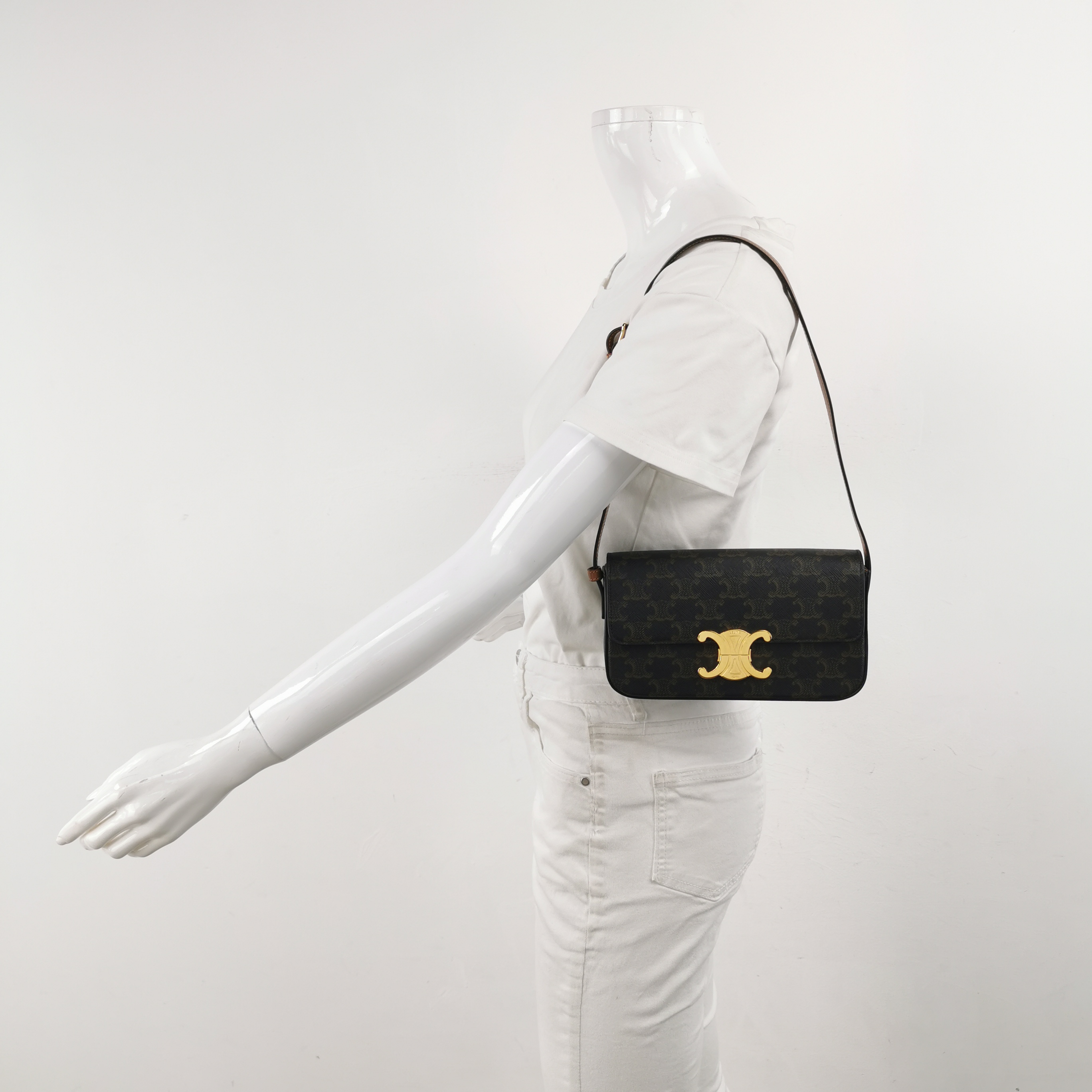 Celine Claude Shoulder Bag Triomphe Coated Canvas