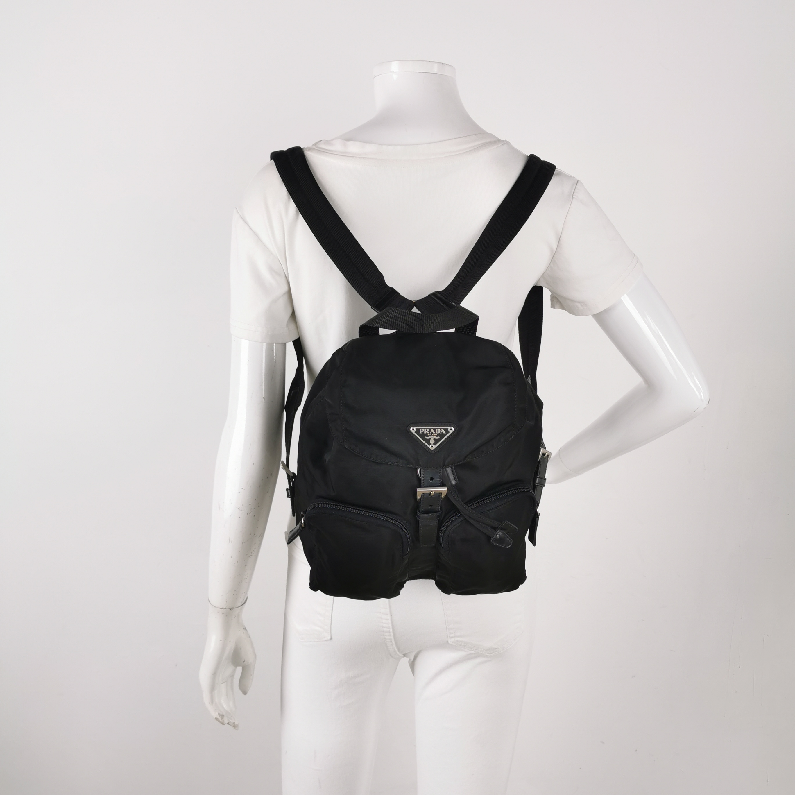 Prada Double Front Pocket Backpack Tessuto Small — alternate view