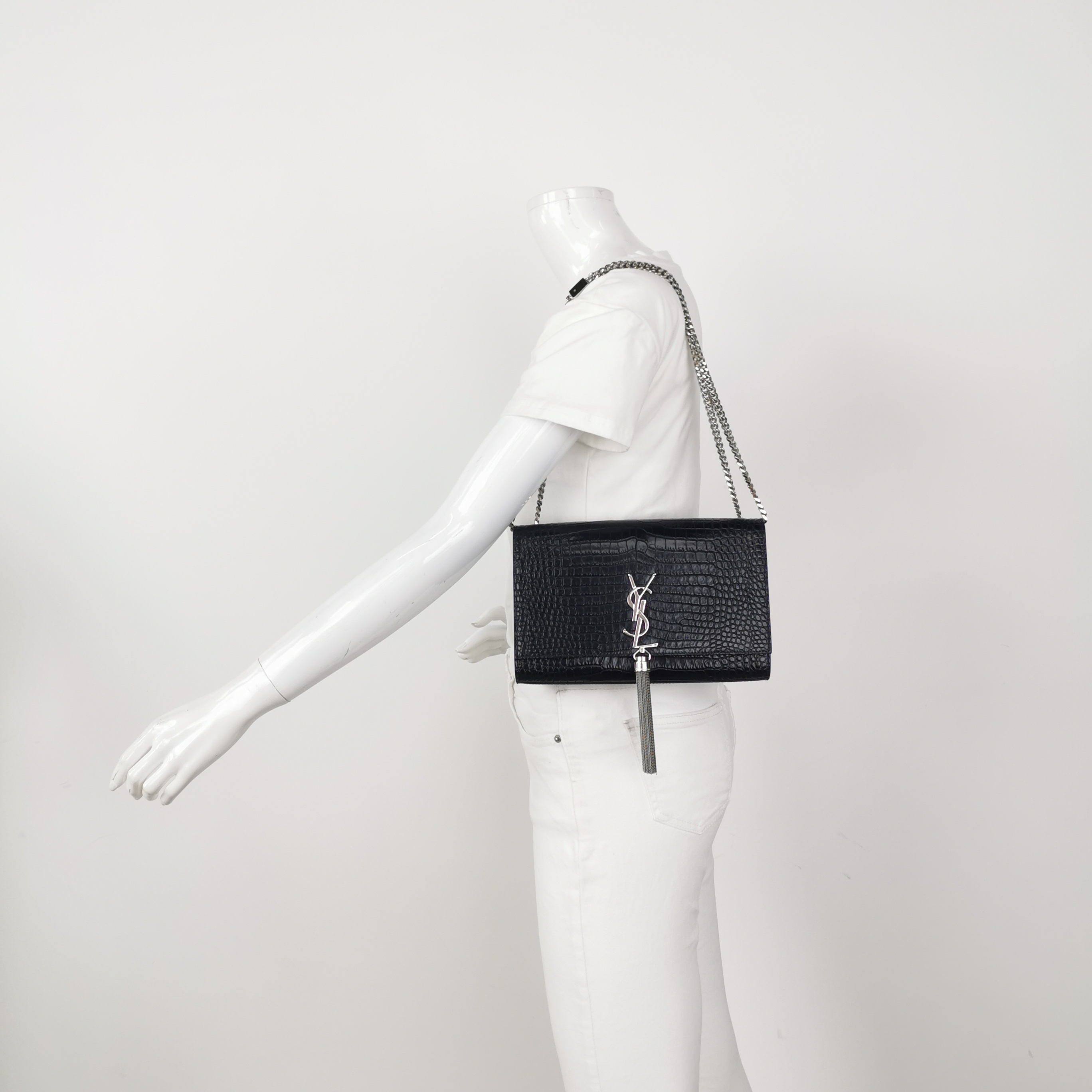 Saint Laurent(YSL) Classic Monogram Tassel Crossbody Bag Crocodile Embossed Leather Medium — alternate view