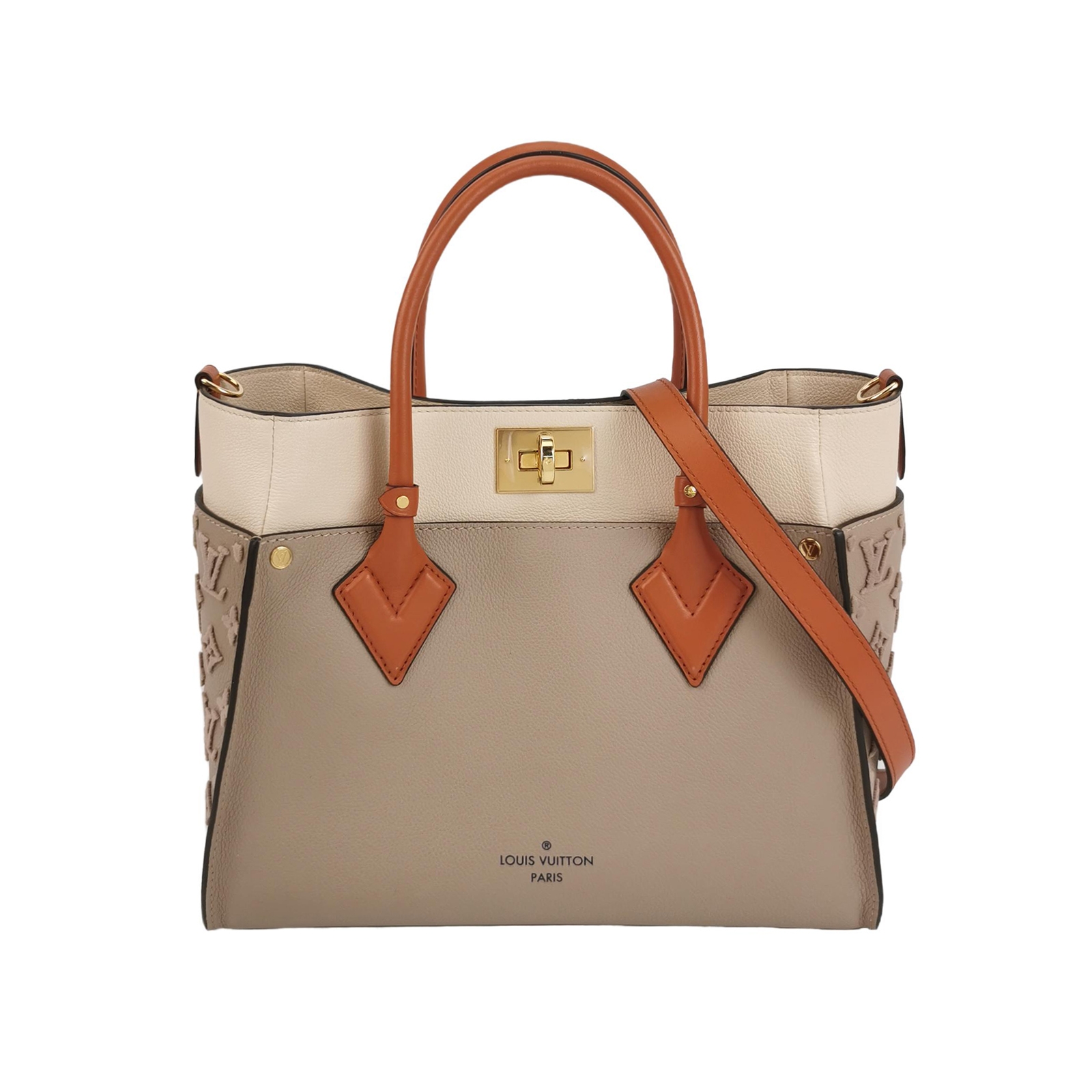 Louis Vuitton(LV) On My Side Tote Leather with Monogram Canvas MM — photo 1 of 13