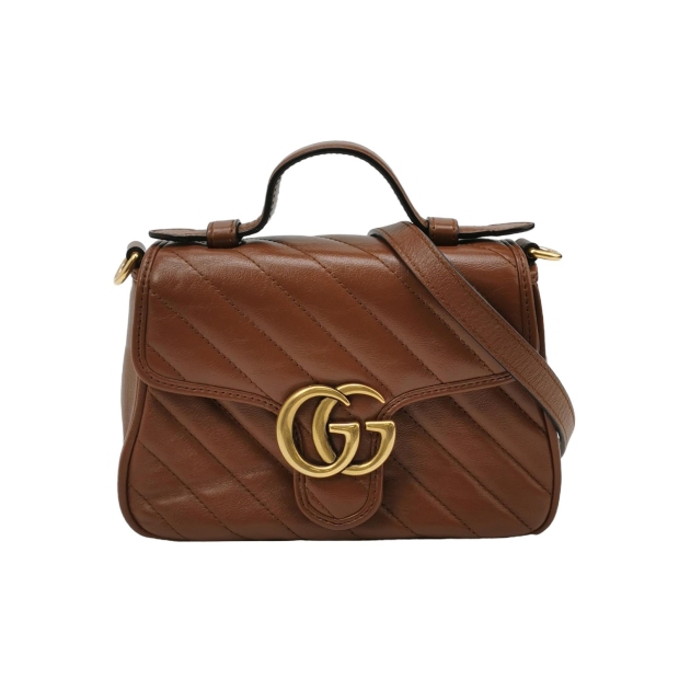 Gucci GG Marmont Top Handle Flap Bag Matelasse Leather Mini — pre-owned, Vierlot