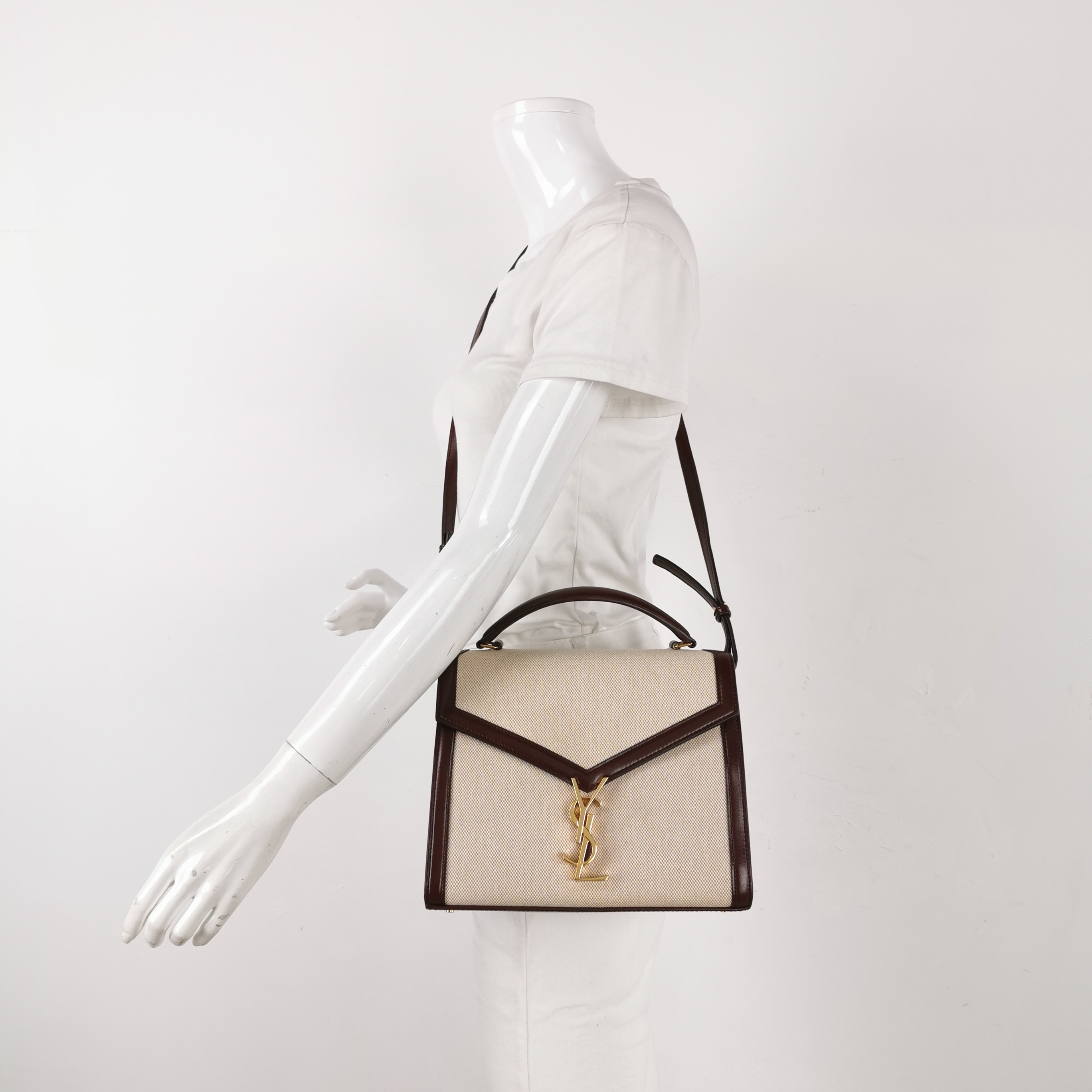 Saint Laurent Cassandra Top Handle Bag Canvas with Leather Medium — alternate view