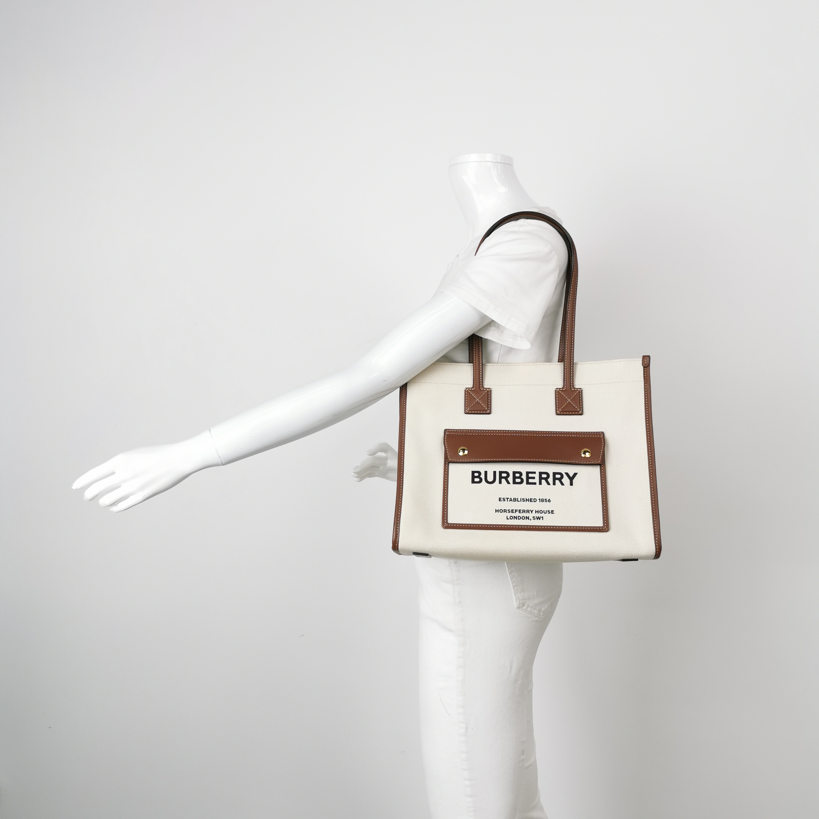 Burberry Freya Shopping Tote Canvas with Leather Small — alternate view