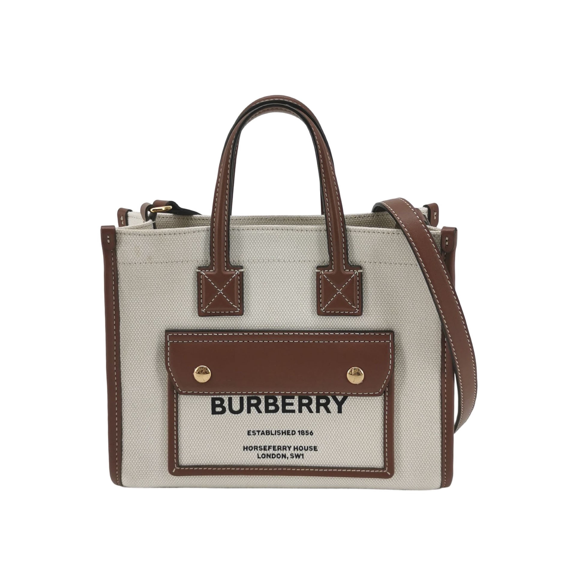 Burberry Freya Shopping Tote Canvas with Leather Mini — photo 1 of 11
