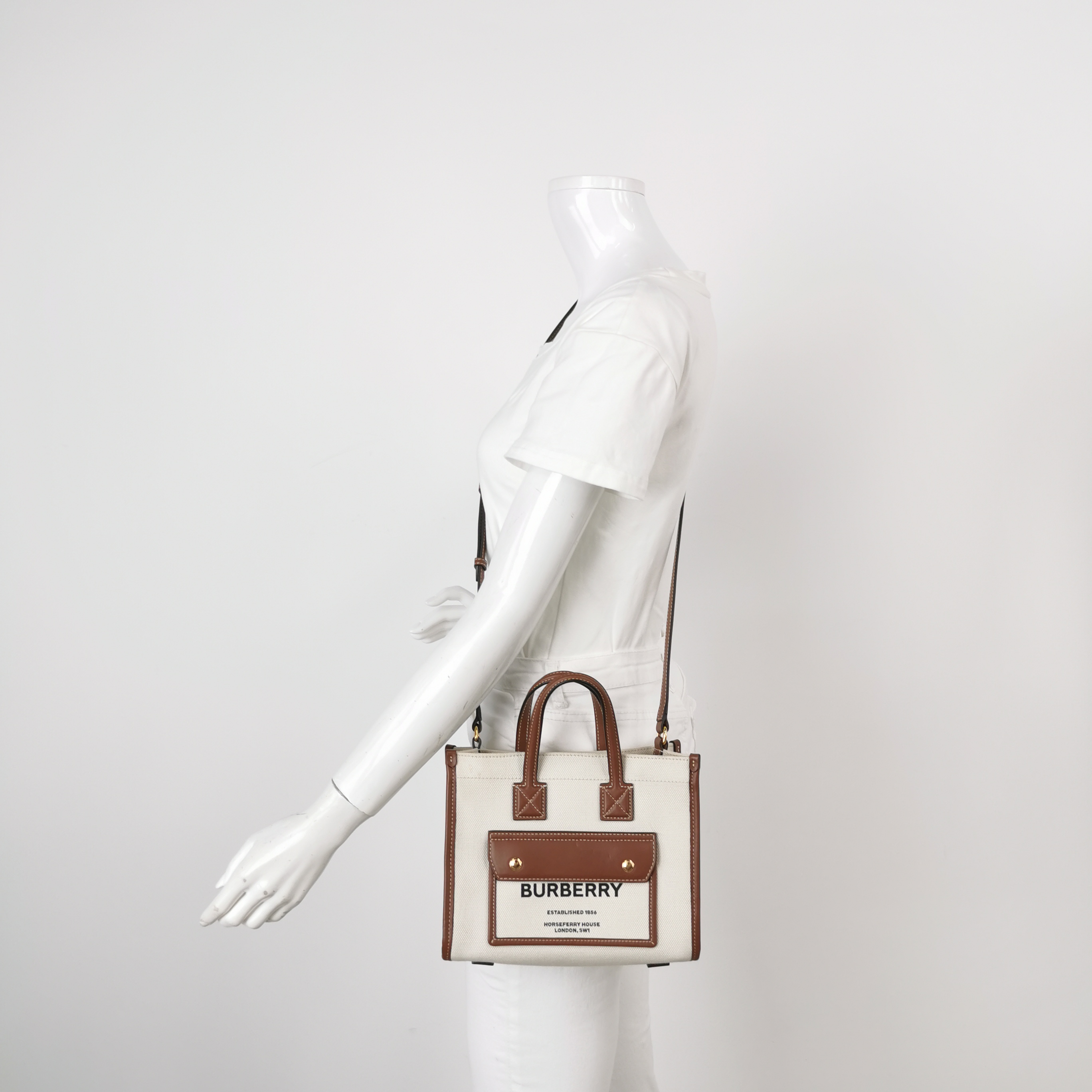 Burberry Freya Shopping Tote Canvas with Leather Mini — alternate view