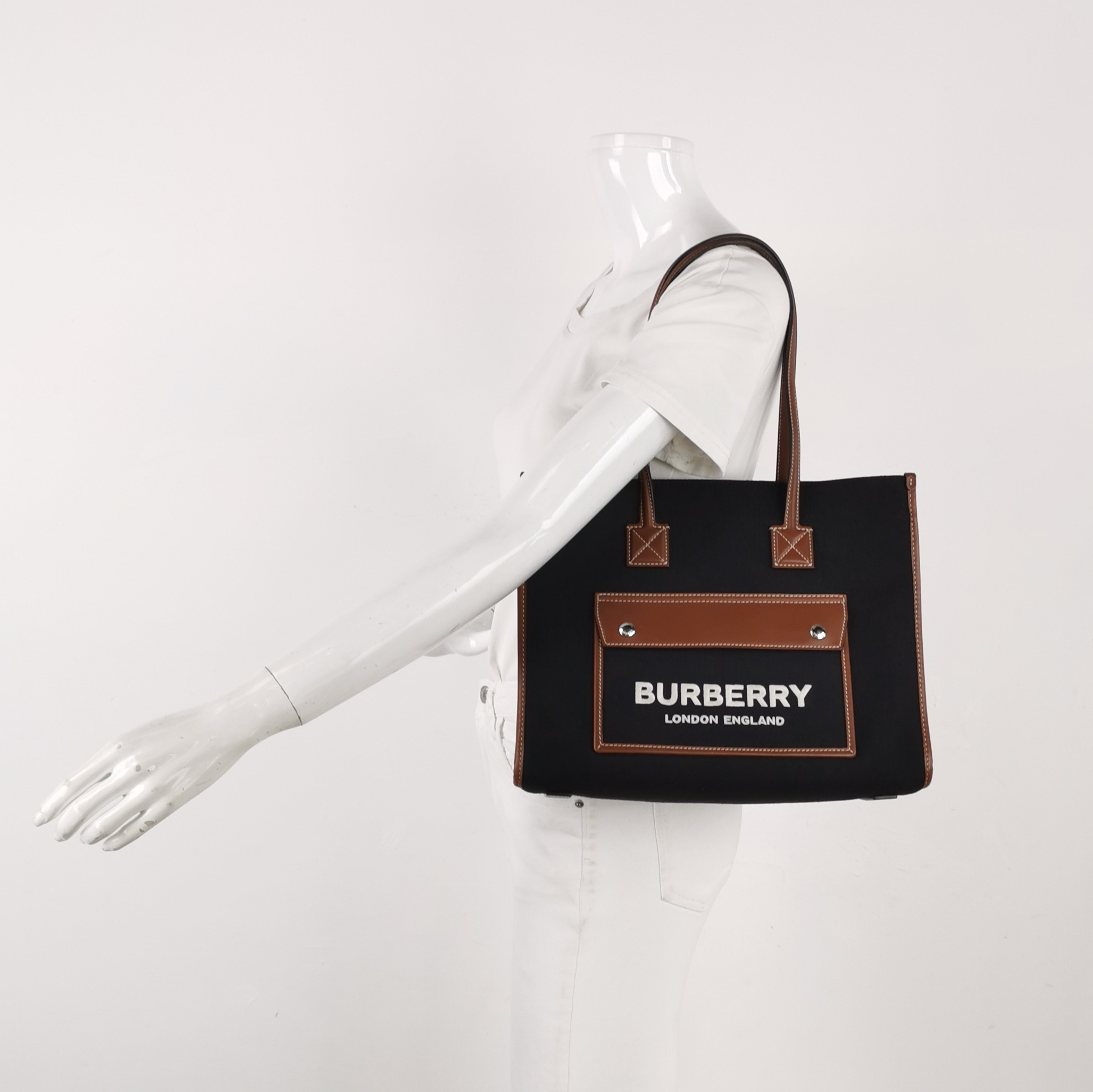 Burberry Freya Shopping Tote Canvas with Leather Small — alternate view