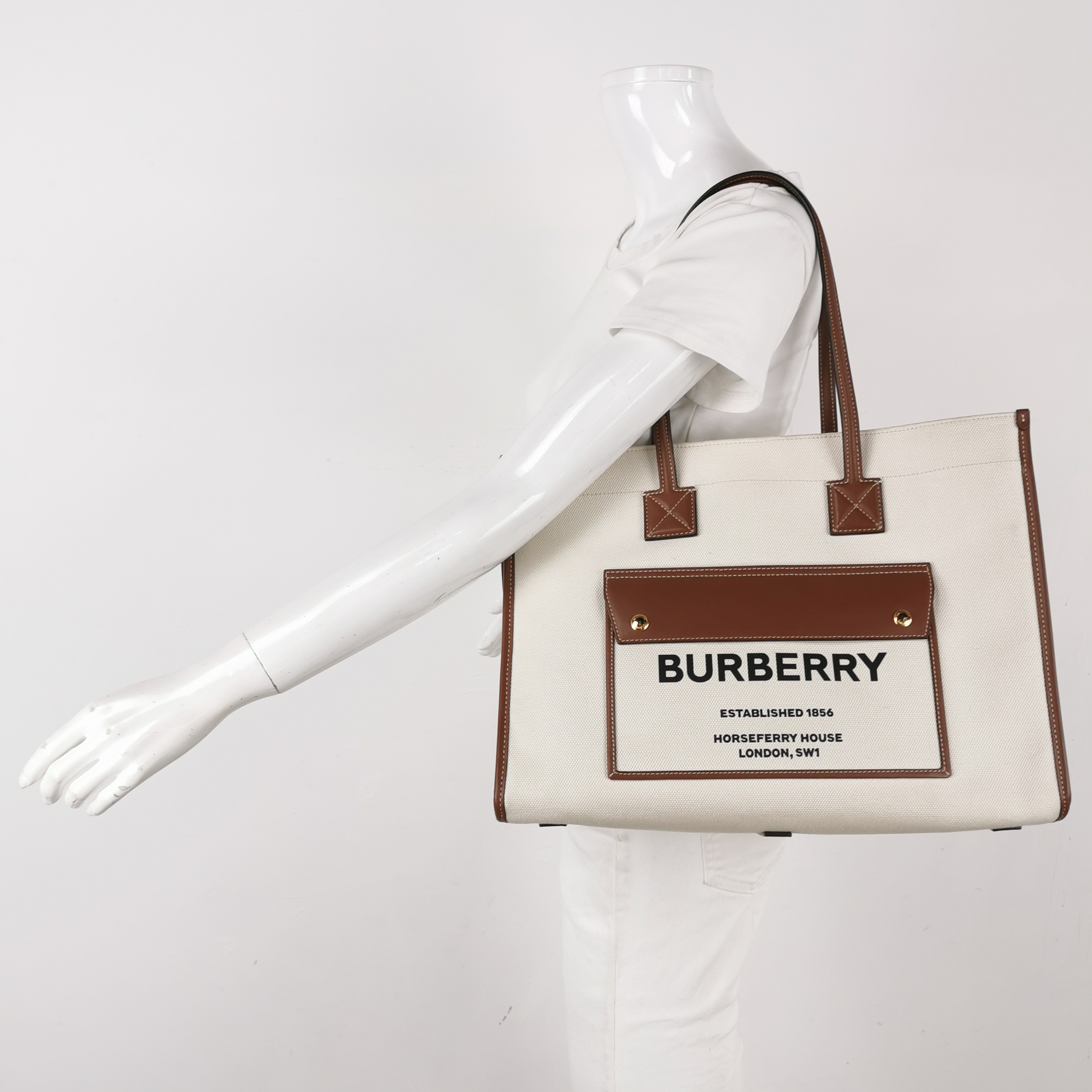 Burberry Freya Shopping Tote Canvas with Leather Medium — alternate view