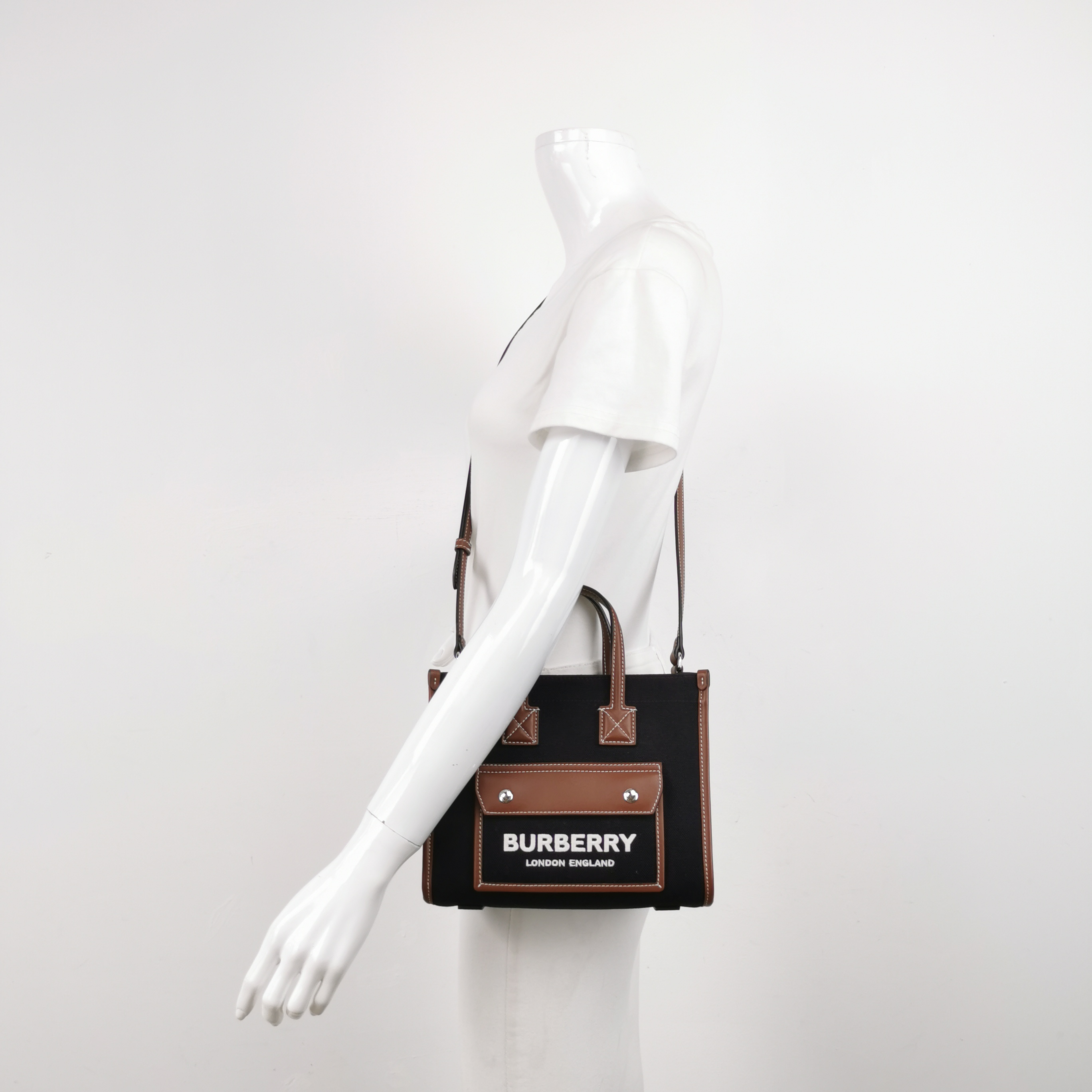 Burberry Freya Shopping Tote Canvas with Leather Mini — alternate view