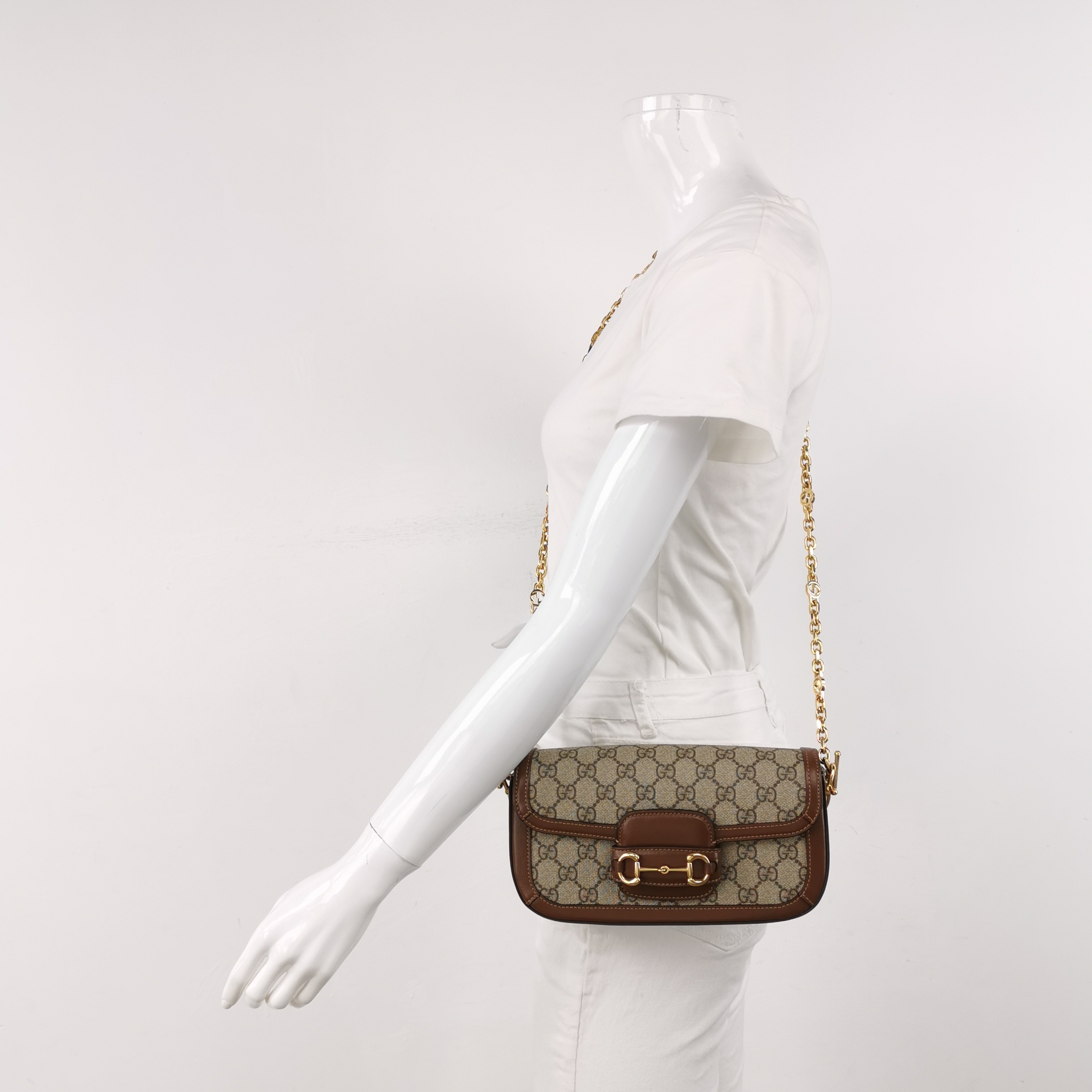 Gucci Horsebit 1955 Shoulder Bag GG Coated Canvas with Leather East West — alternate view