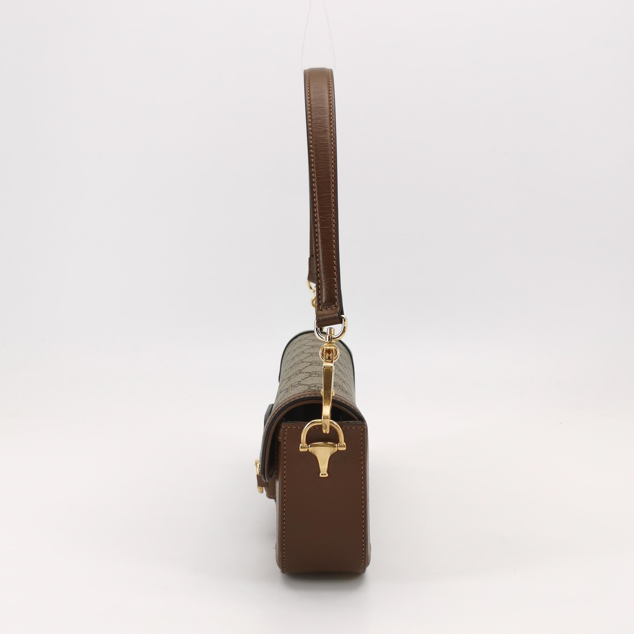 Gucci Horsebit 1955 Shoulder Bag GG Coated Canvas with Leather East West — photo 3 of 15