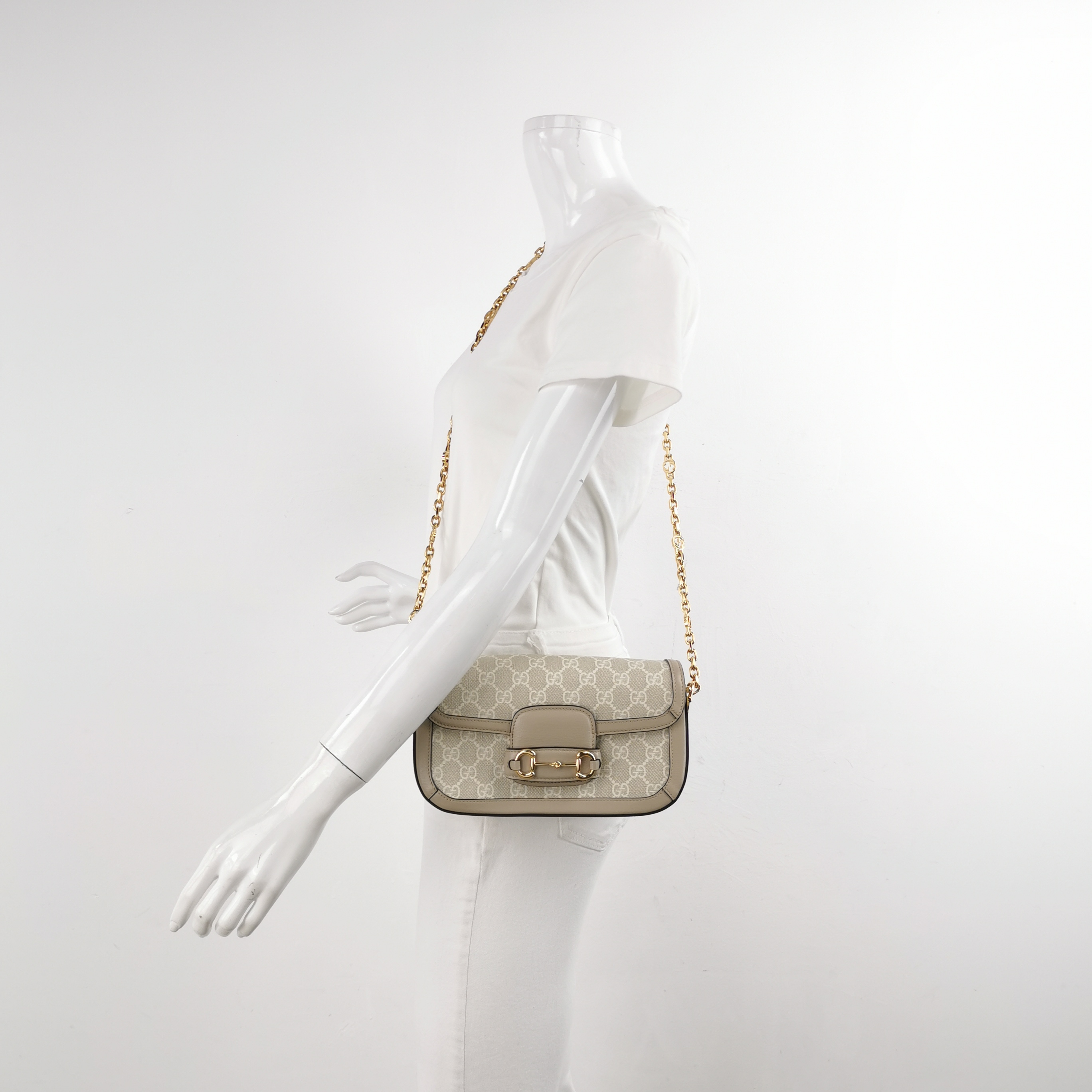 Gucci Horsebit 1955 Shoulder Bag GG Coated Canvas with Leather East West — alternate view