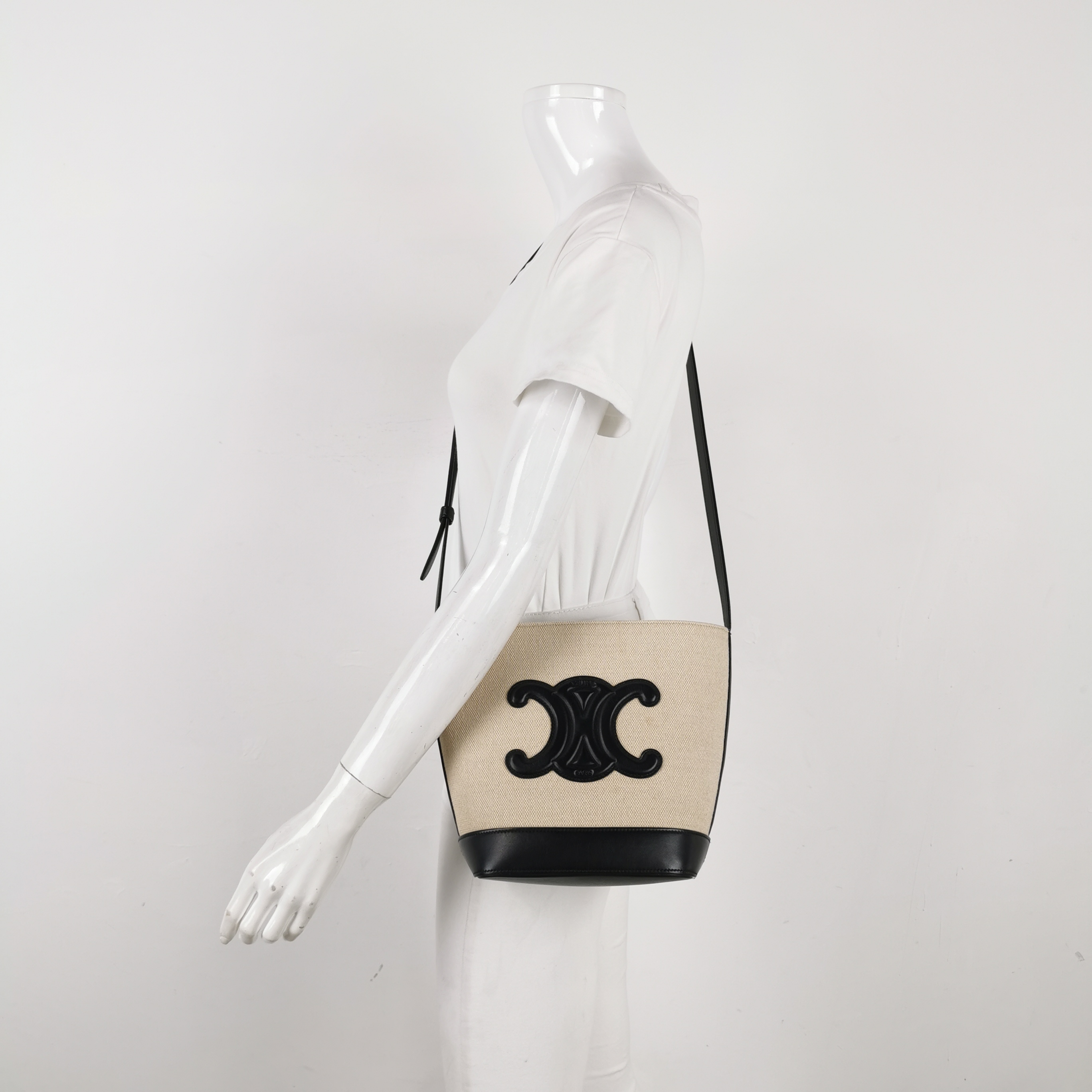 Celine Cuir Triomphe Bucket Bag Canvas Leather Small — alternate view