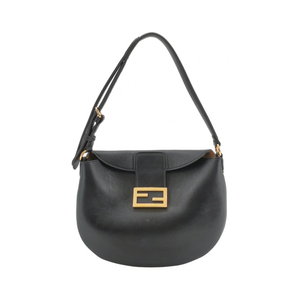 Fendi Crescent Gold Hardware Logo Shoulder Bag Black — pre-owned, Vierlot