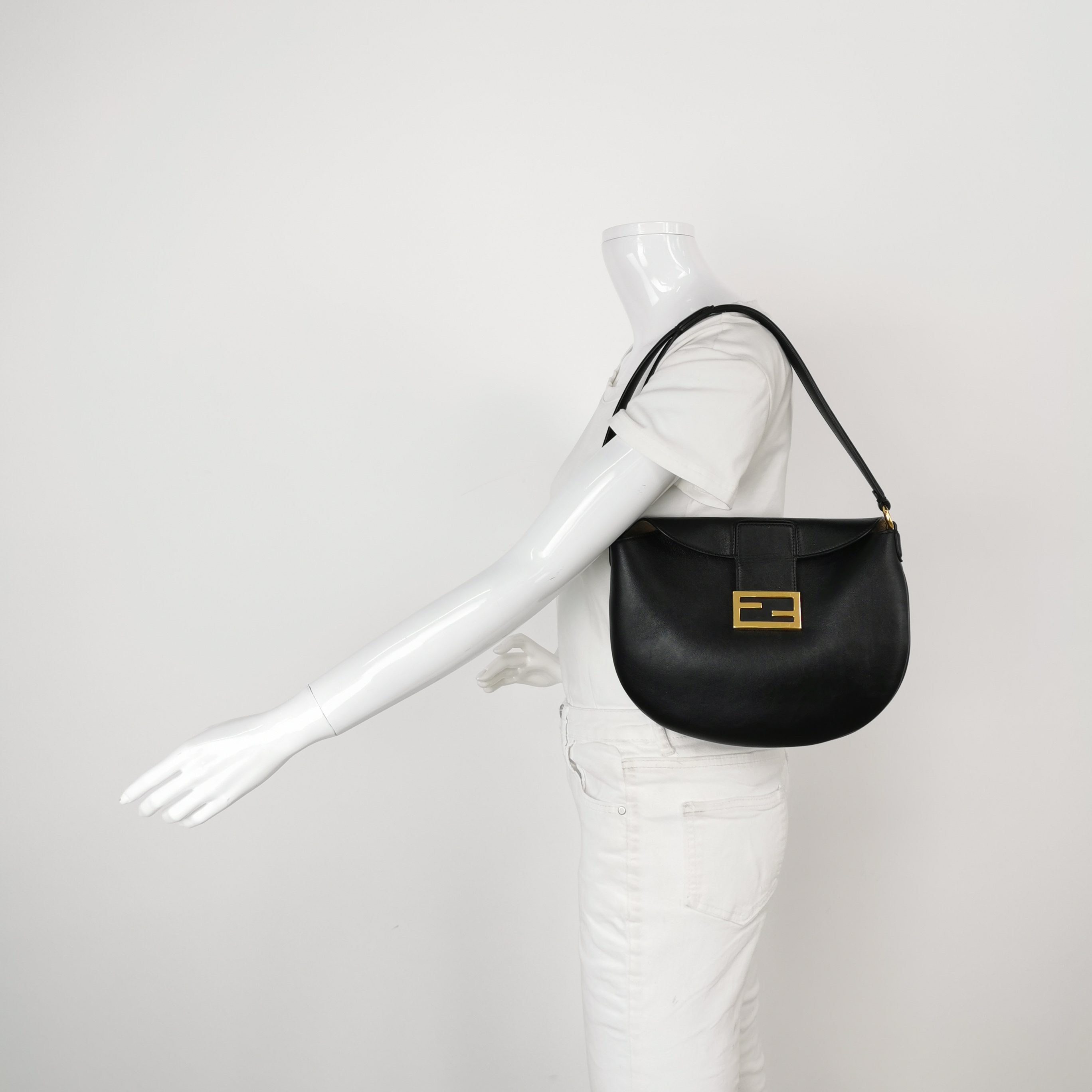 Fendi Crescent Gold Hardware Logo Shoulder Bag Black — alternate view