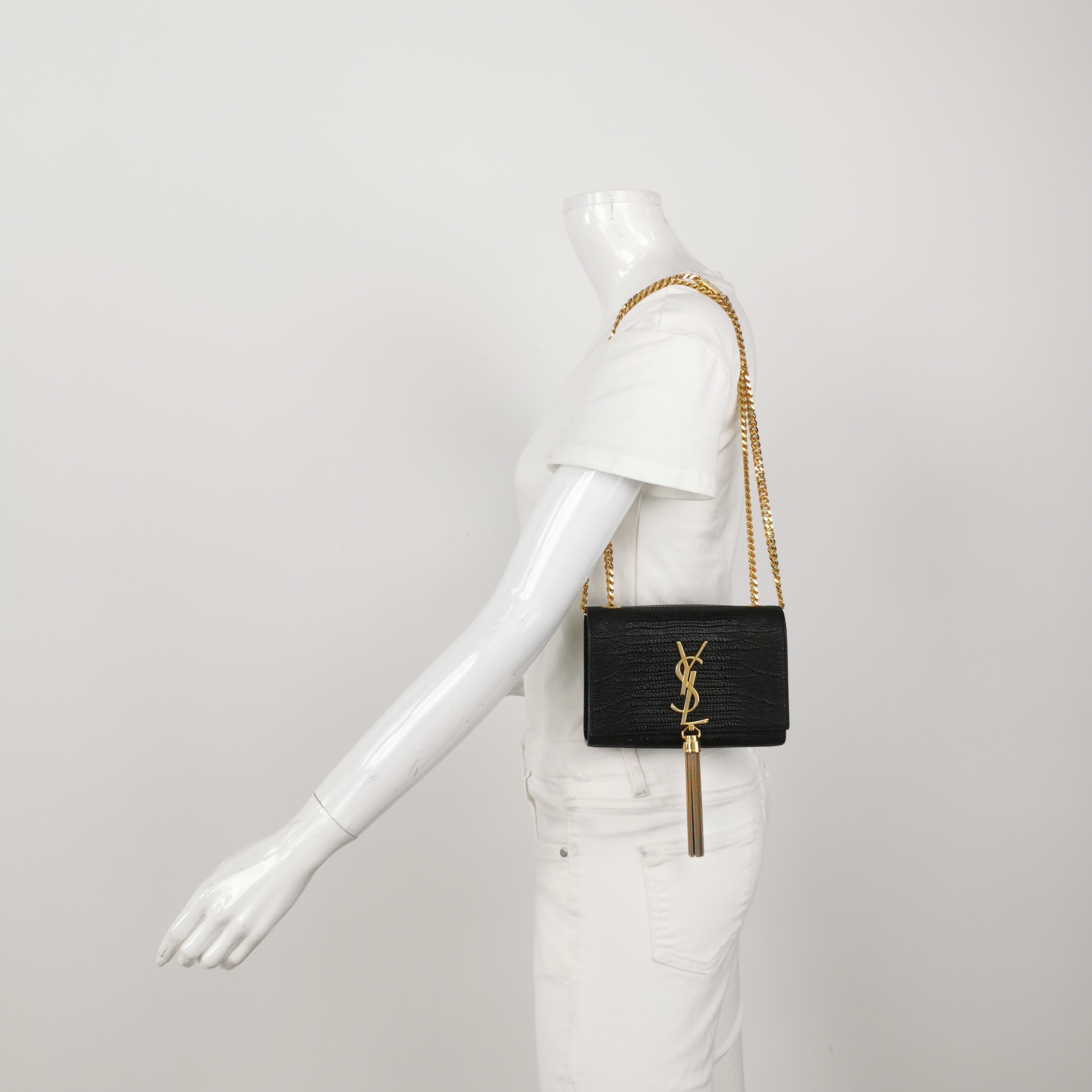 Saint Laurent Classic Monogram Tassel Crossbody Bag Crocodile Embossed Leather Mini — alternate view