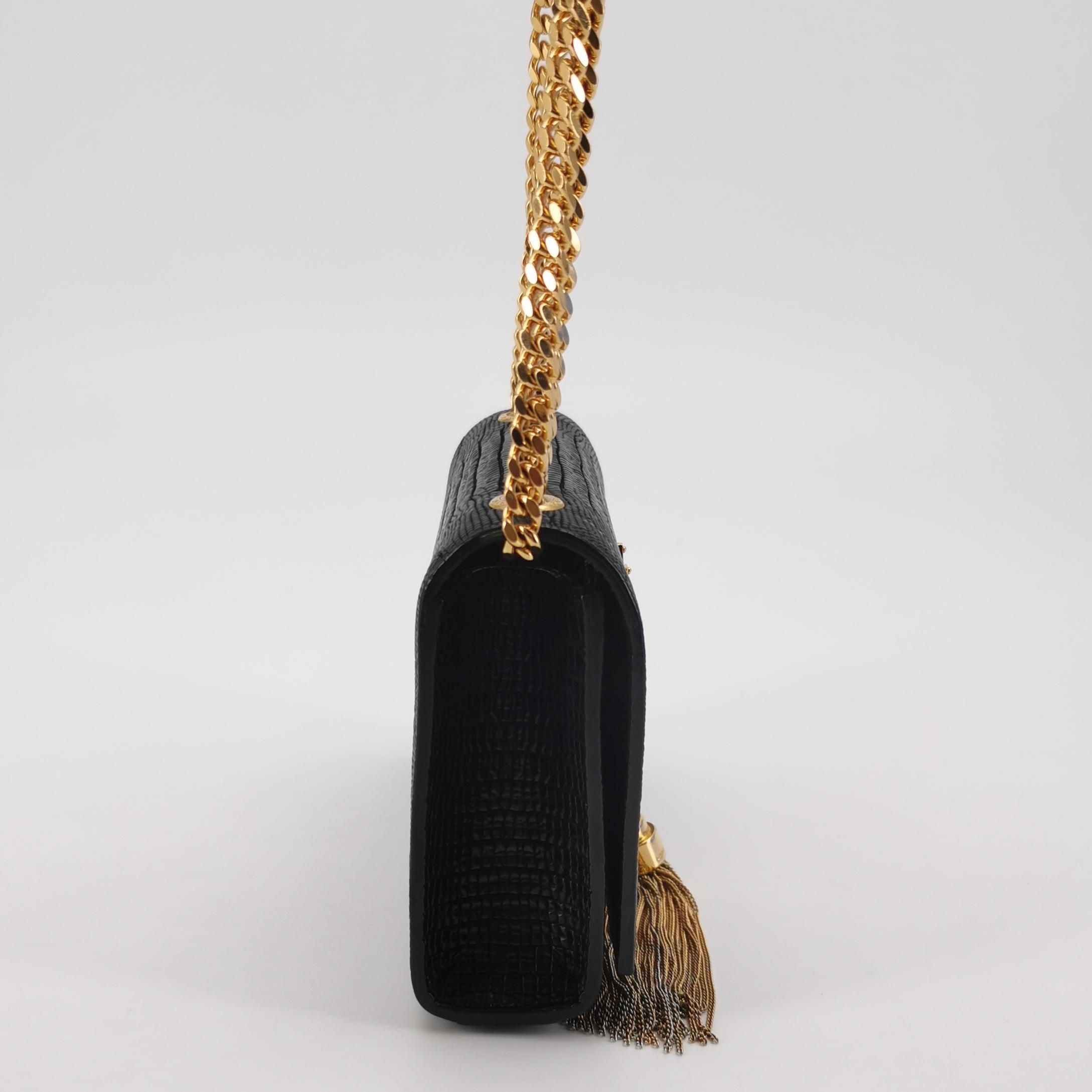 Saint Laurent Classic Monogram Tassel Crossbody Bag Crocodile Embossed Leather Mini — photo 4 of 15