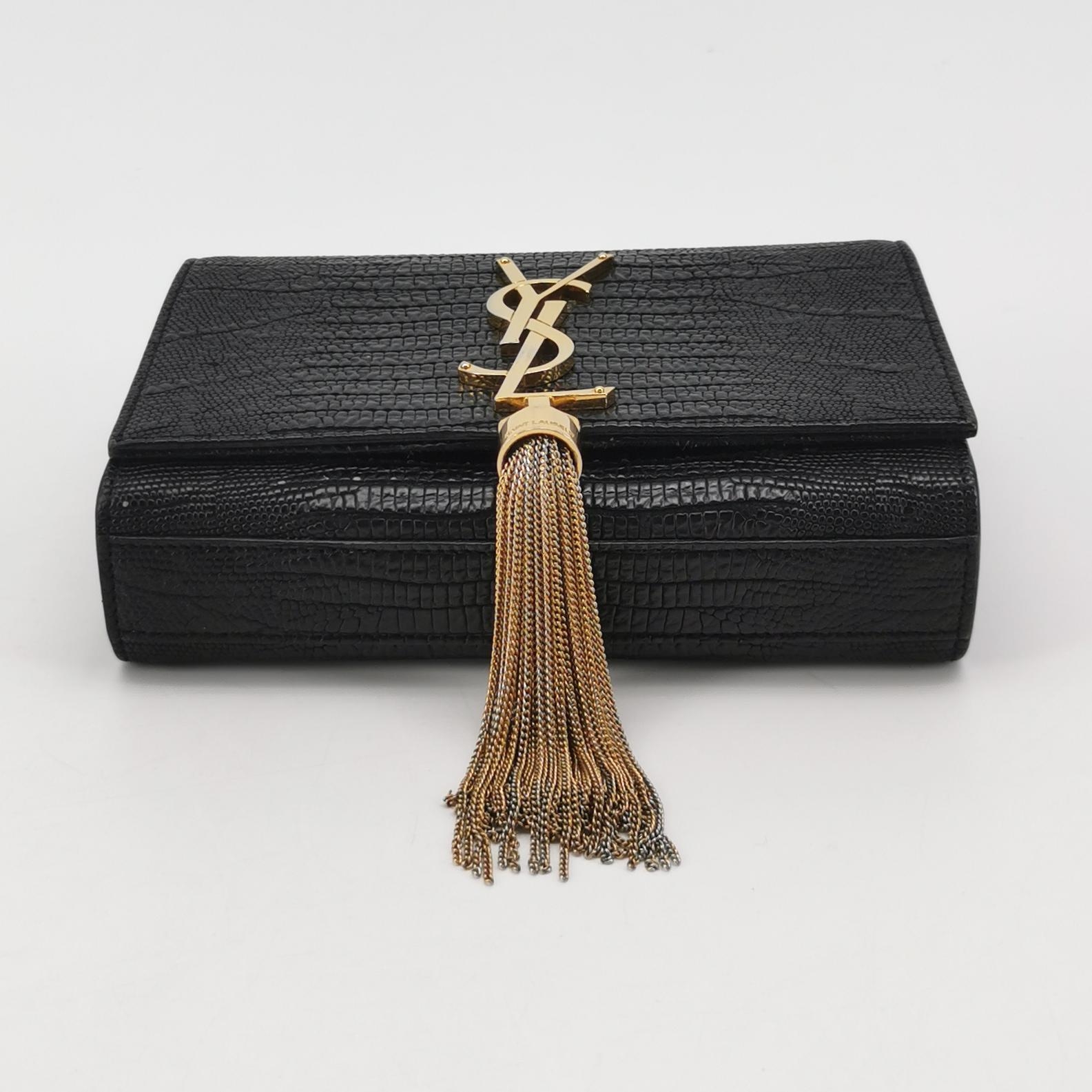 Saint Laurent Classic Monogram Tassel Crossbody Bag Crocodile Embossed Leather Mini — photo 6 of 15