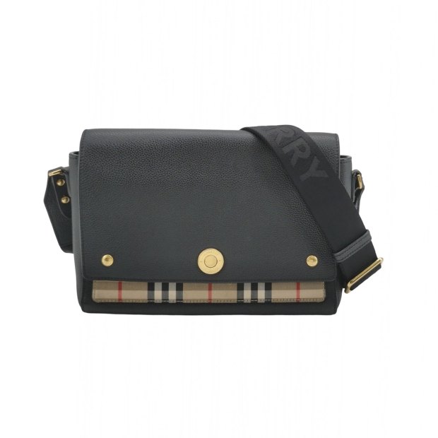 Burberry Note Crossbody Bag Leather with Vintage Check Canvas Medium — pre-owned, Vierlot