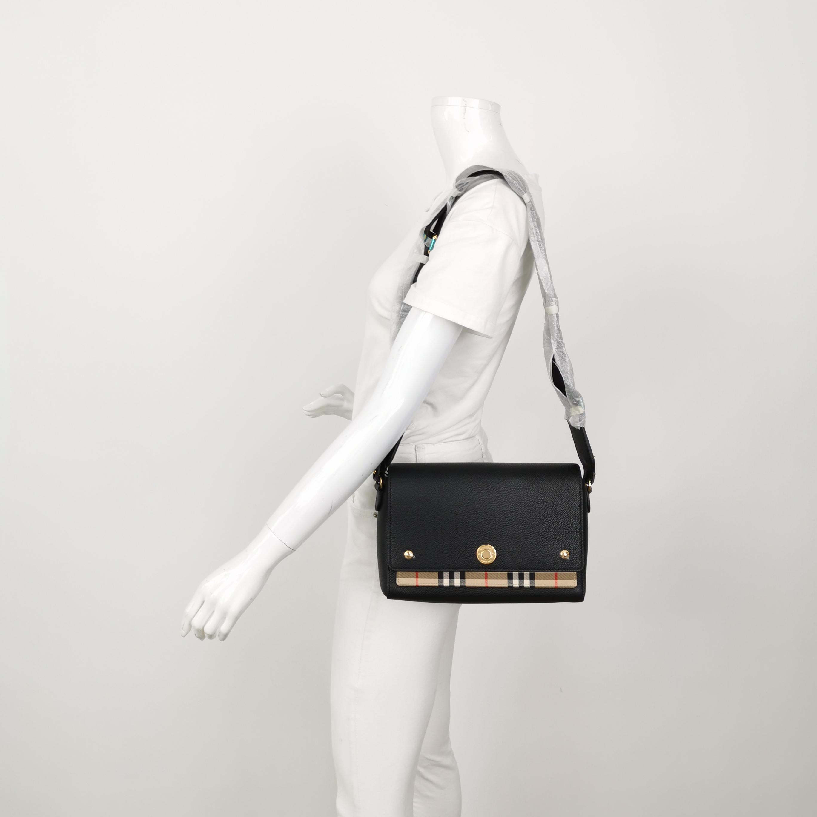 Burberry Note Crossbody Bag Leather with Vintage Check Canvas Medium — alternate view