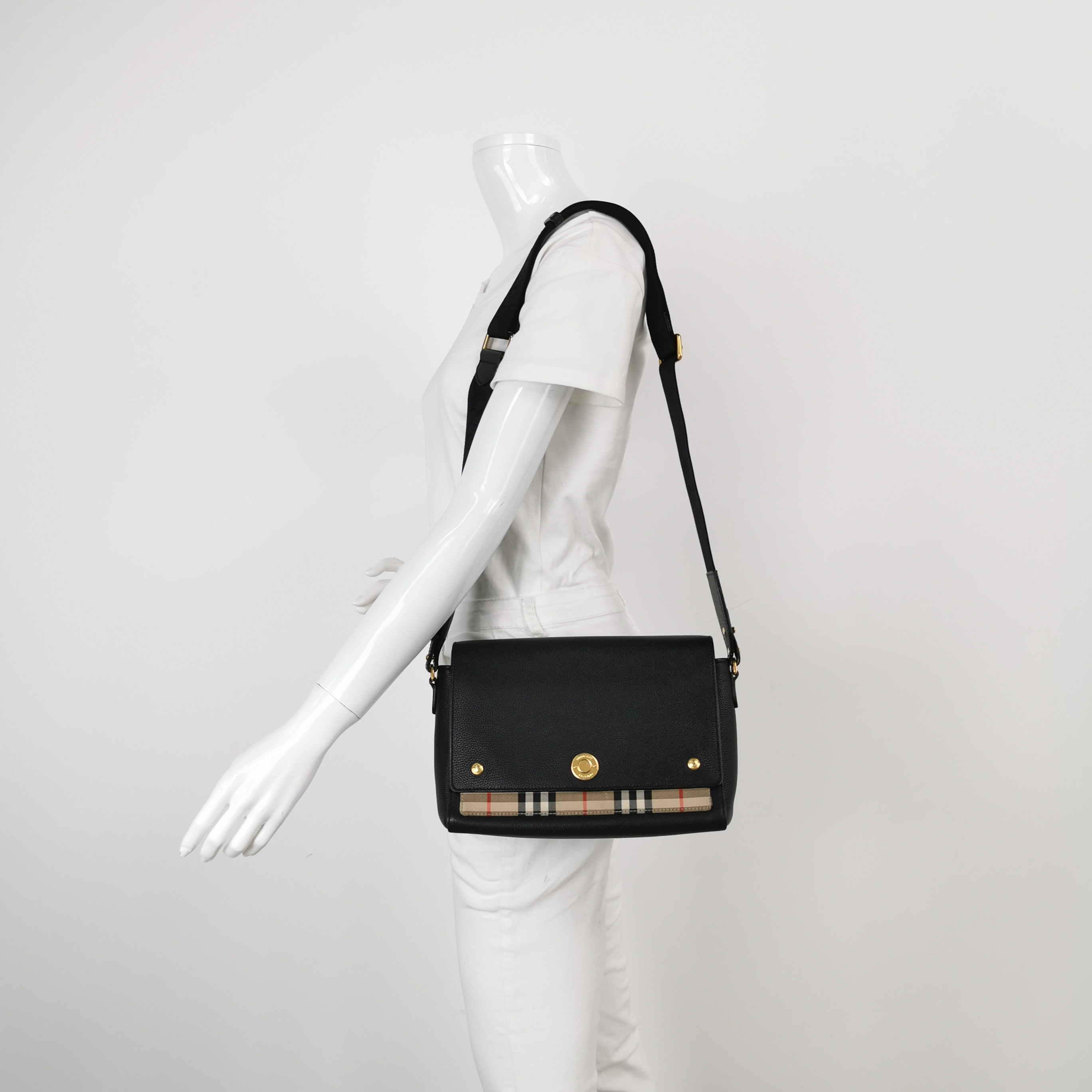 Burberry Note Crossbody Bag Leather with Vintage Check Canvas Medium — alternate view