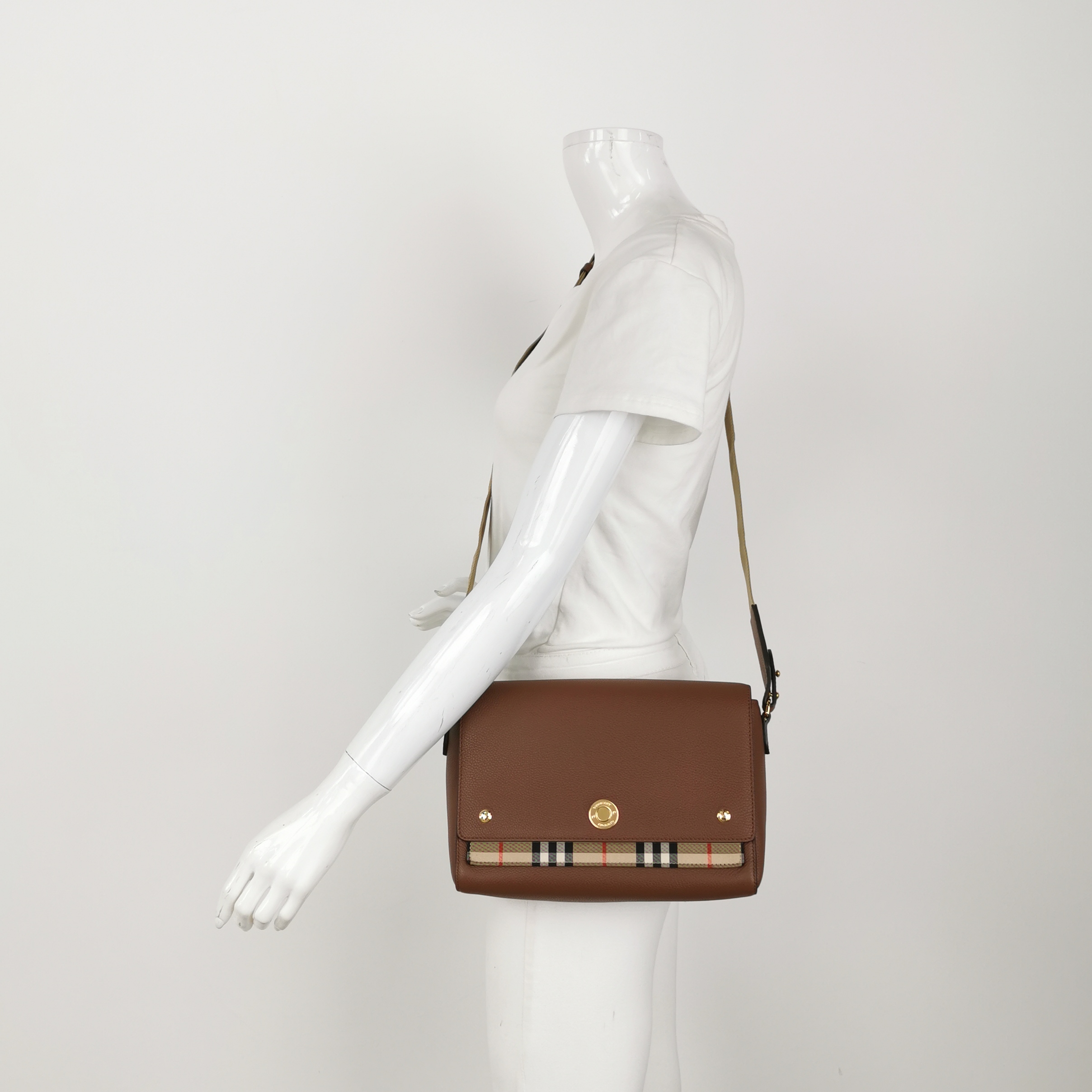Burberry Note Crossbody Bag Leather with Vintage Check Canvas Medium — alternate view