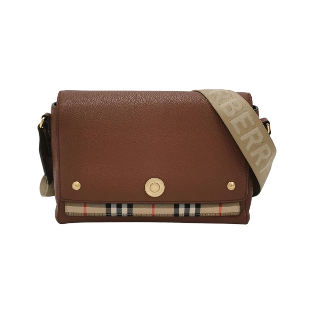 Burberry Note Crossbody Bag Leather with Vintage Check Canvas Medium — pre-owned, Vierlot