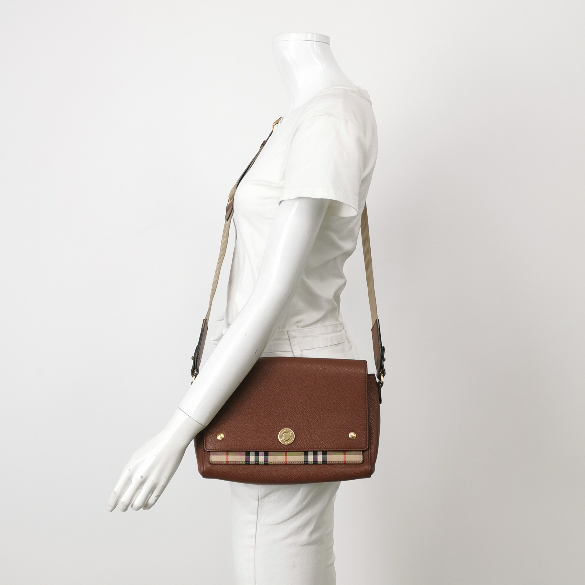 Burberry Note Crossbody Bag Leather with Vintage Check Canvas Medium — alternate view