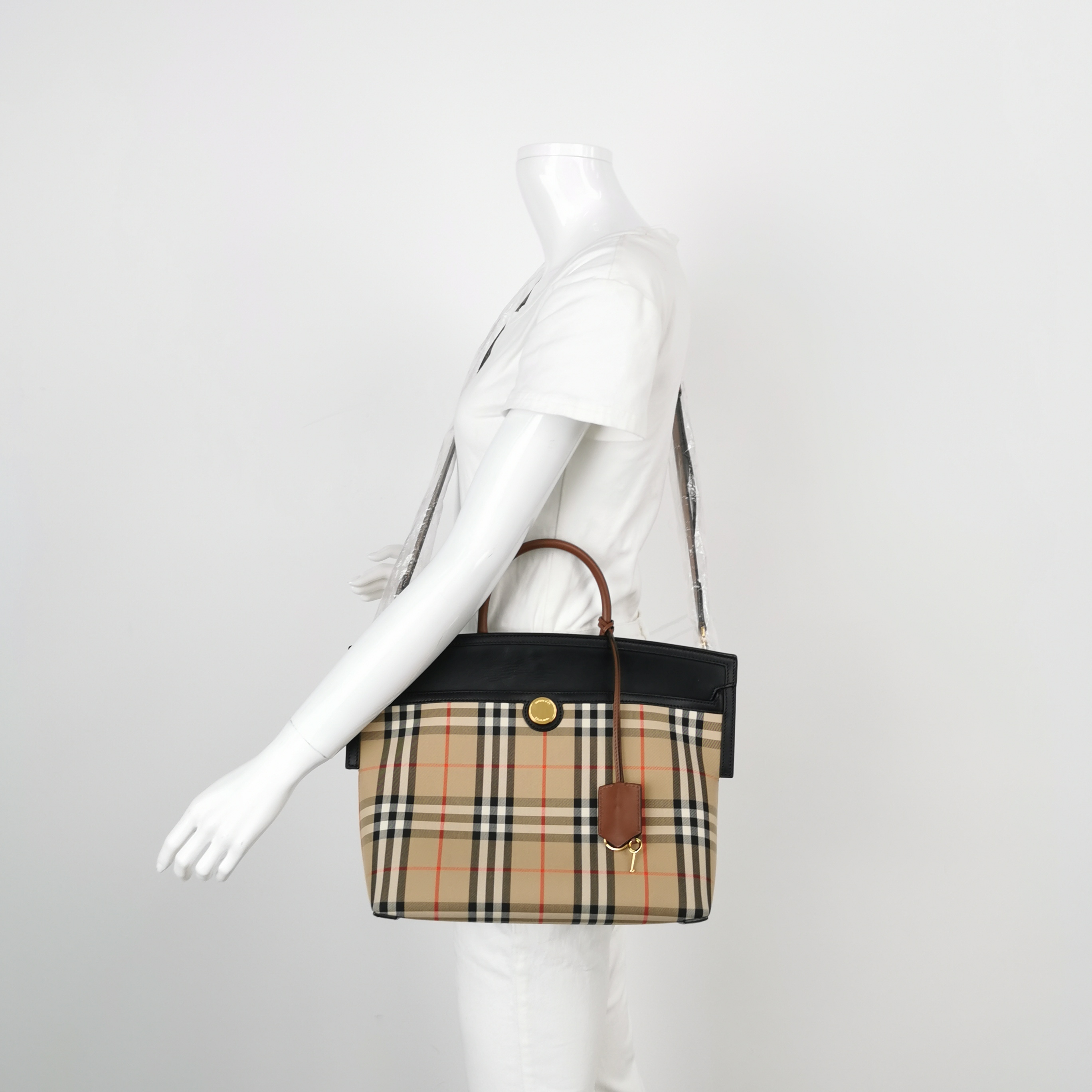 Burberry Society Top Handle Bag Vintage Check Canvas Small — alternate view