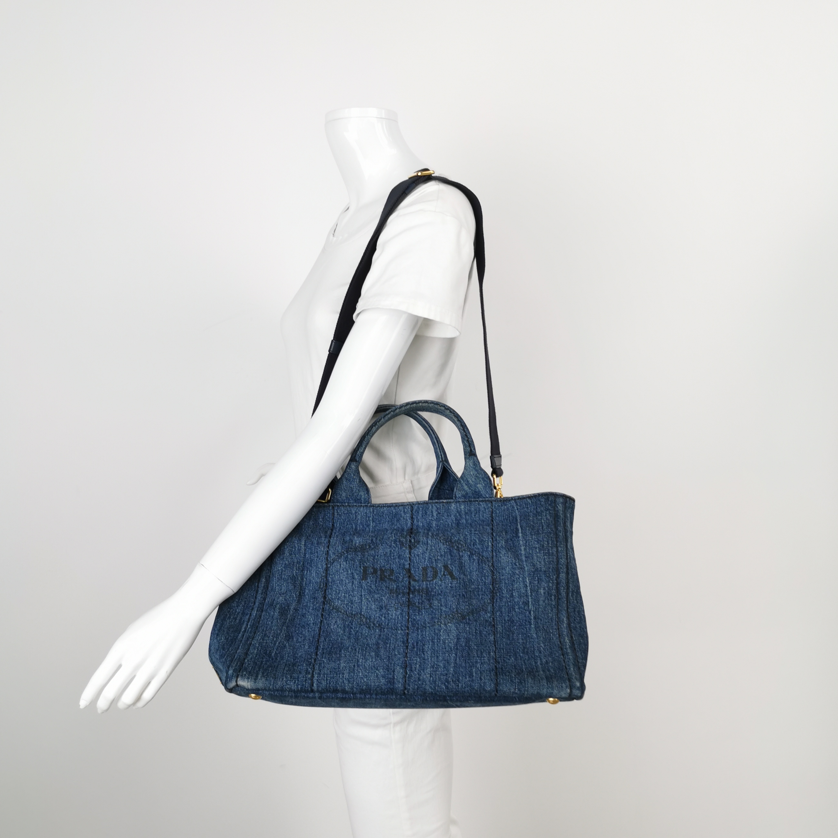 Prada Canapa Convertible Tote Denim Medium — alternate view