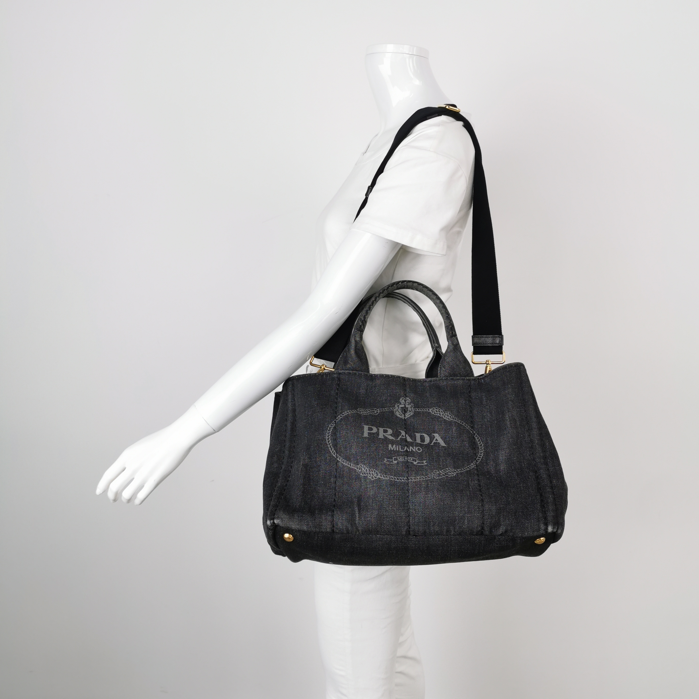 Prada Canapa Convertible Tote Denim Medium — alternate view