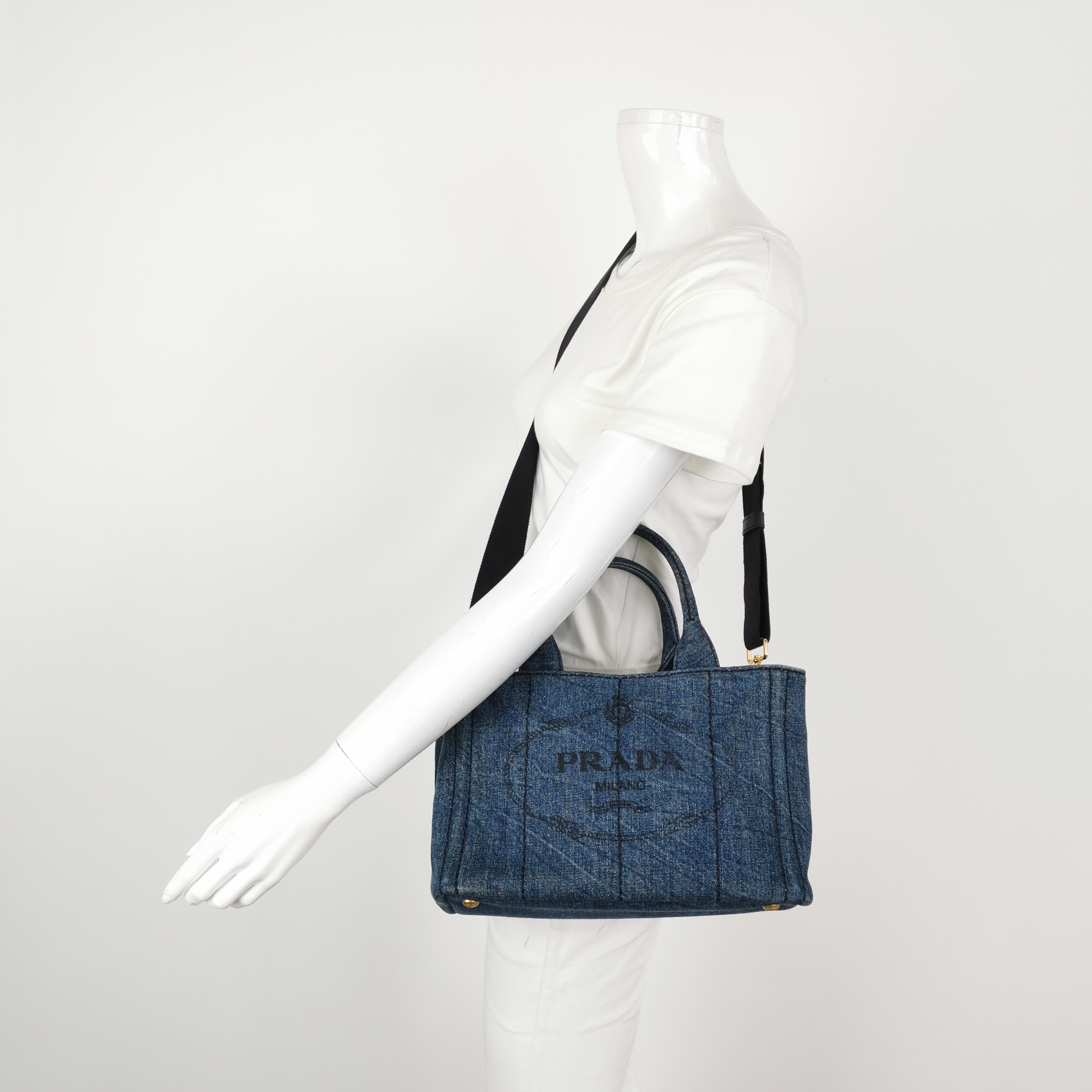 Prada Canapa Convertible Tote Denim Small — alternate view