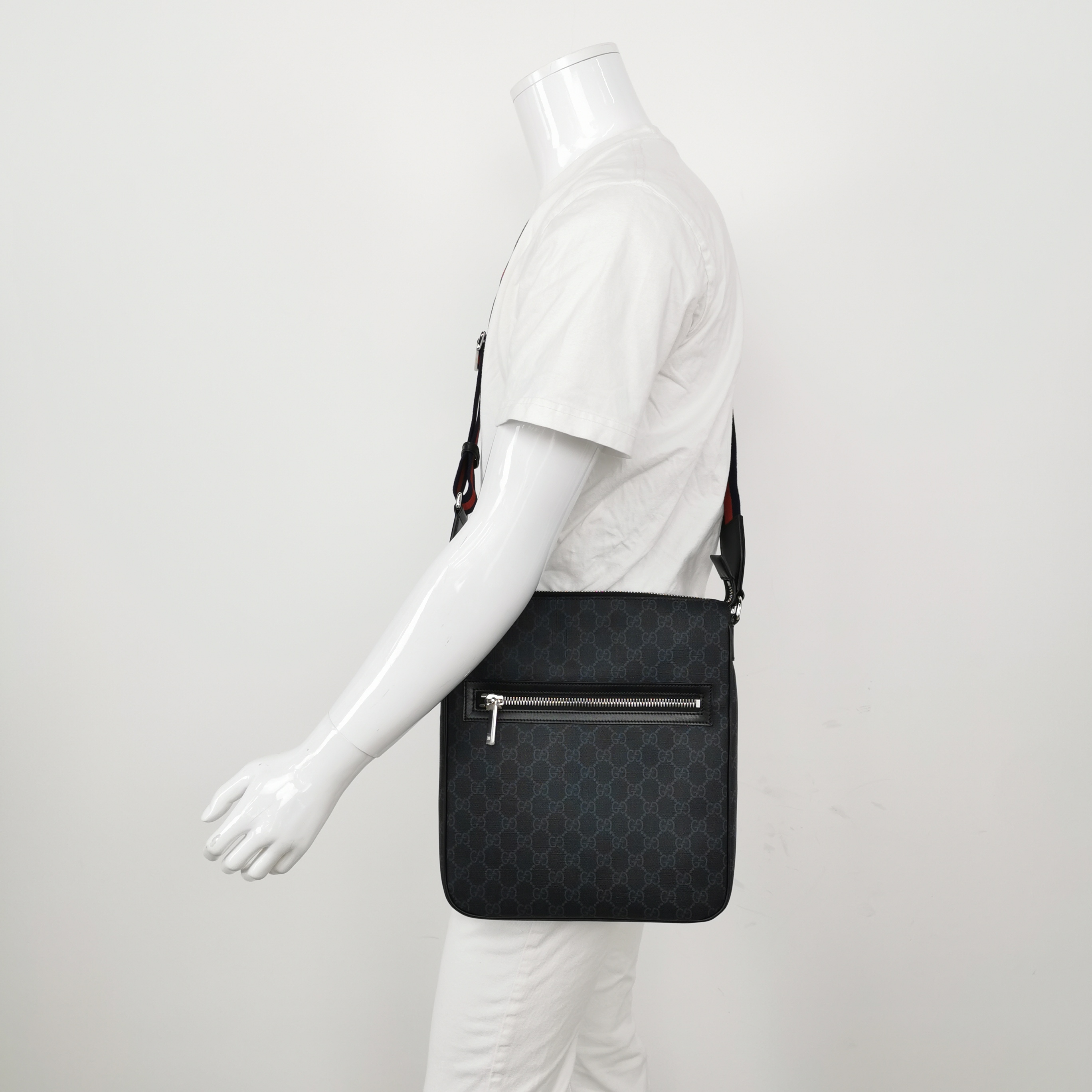 Gucci Web Strap Front Zip Messenger Bag GG Coated Canvas Small — alternate view