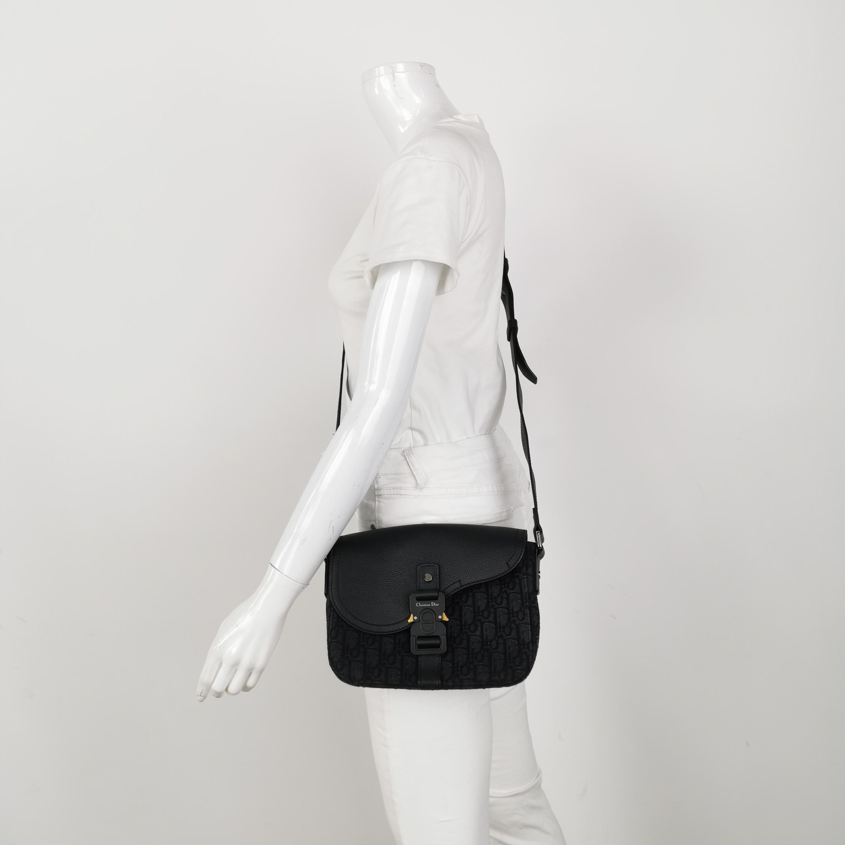 Christian Dior Saddle Buckle Flap Messenger Bag Oblique Canvas and Leather Small — alternate view
