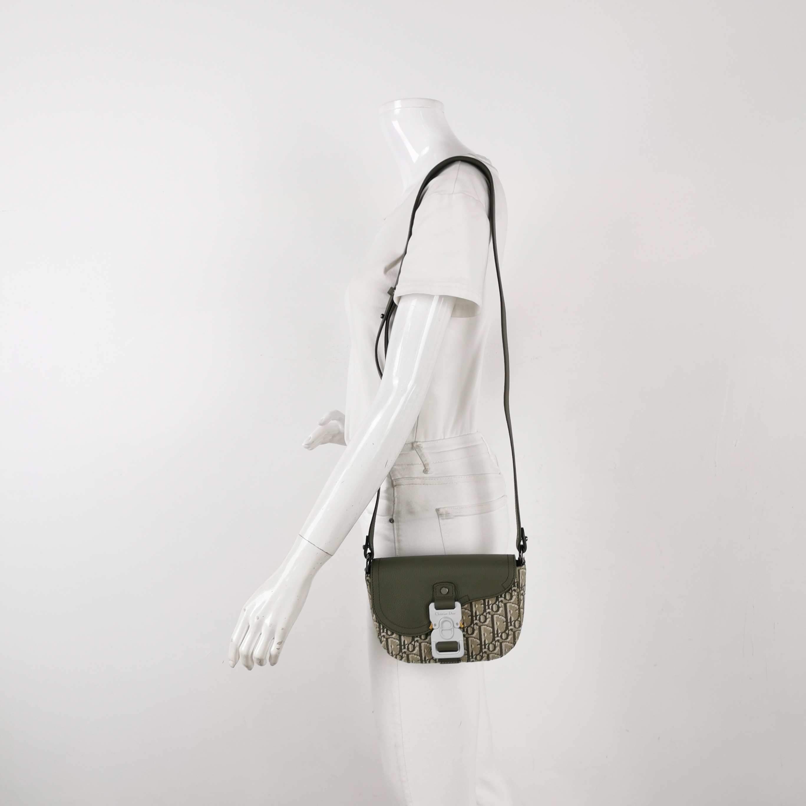 Christian Dior Saddle Buckle Flap Messenger Bag Oblique Canvas and Leather Mini — alternate view